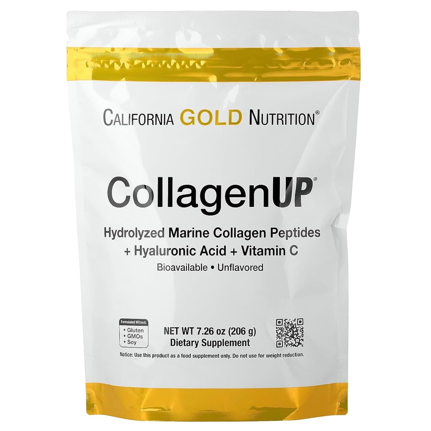 California Gold Nutrition, CollagenUP®, Hydrolyzed Marine Collagen Peptides with Hyaluronic Acid and Vitamin C, Unflavored, 7.26 oz (206 g)