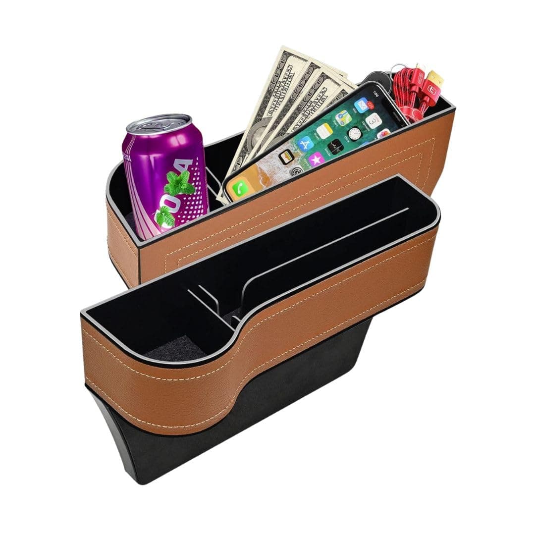 MOTRK Cup Holder, Car Seat Gap Organizer, Car Interior Accessories, Car Cup Holder, Seat Organizer and Storage Box for Keys, Wallet, Pen, Cards Brown (2 Pack)