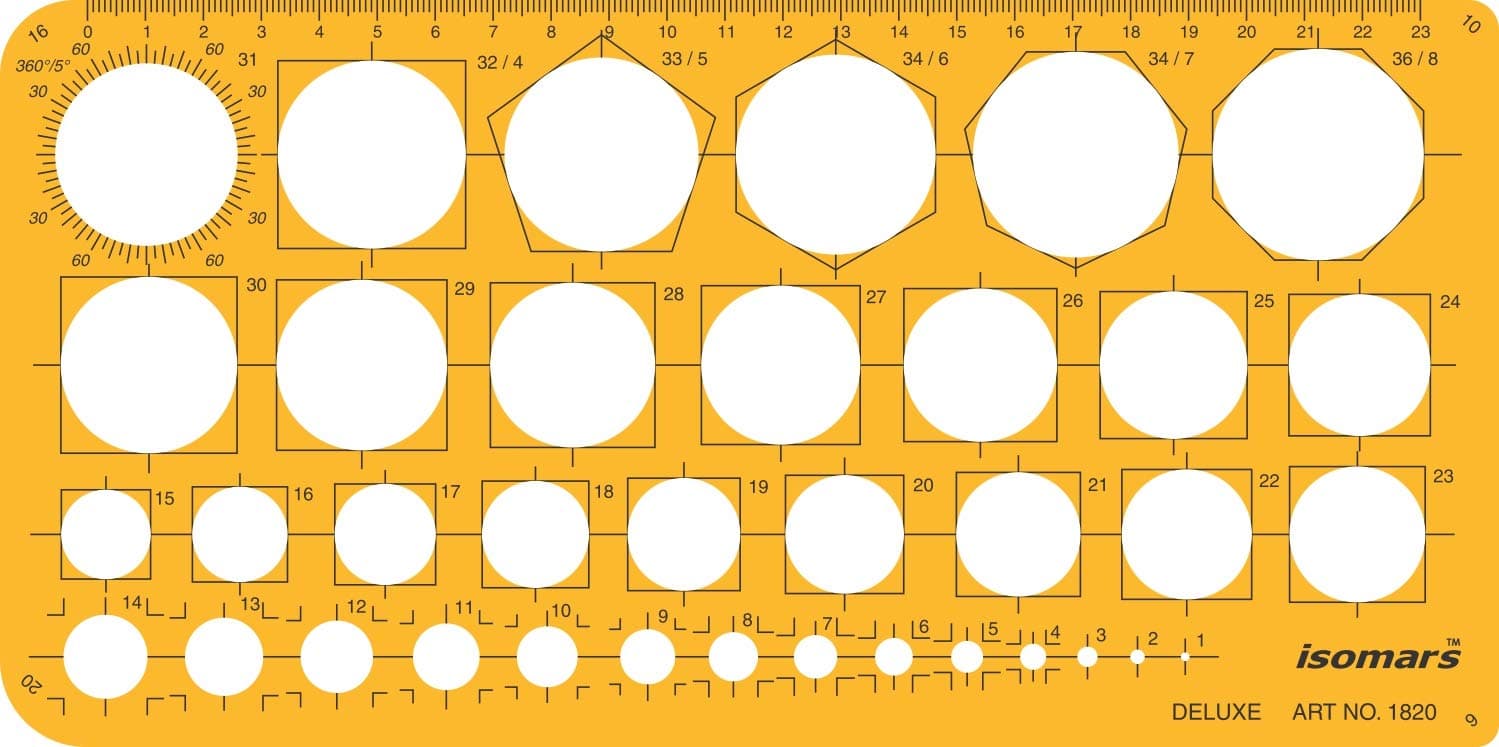 Isomars Deluxe Metric 36 Circle Shapes Drawing Stencil