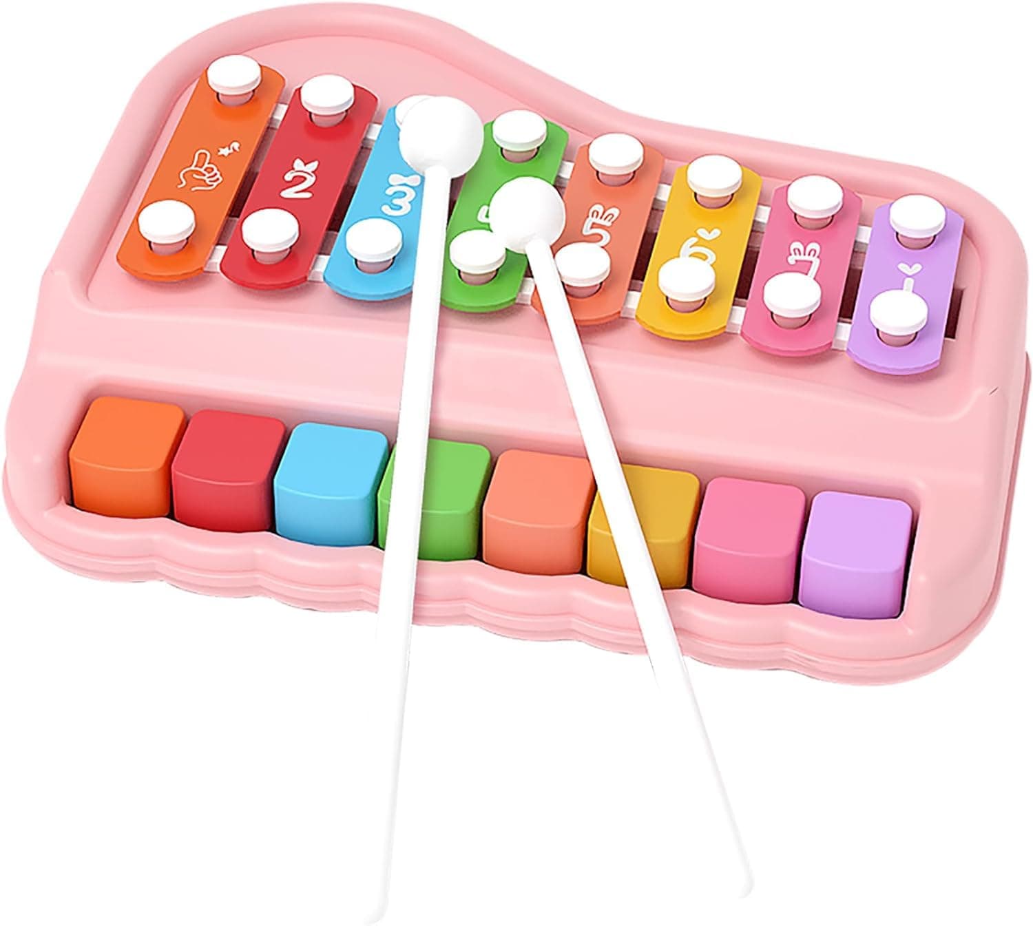 Baby Piano Xylophone for Toddlers, 2 in 1 Baby Piano Xylophone Musical Instrument with 8 Multicolor Key Scales Keyboard for Kids, Educational Gift for Birthday, 19.8*15.7*5 cm, Pink