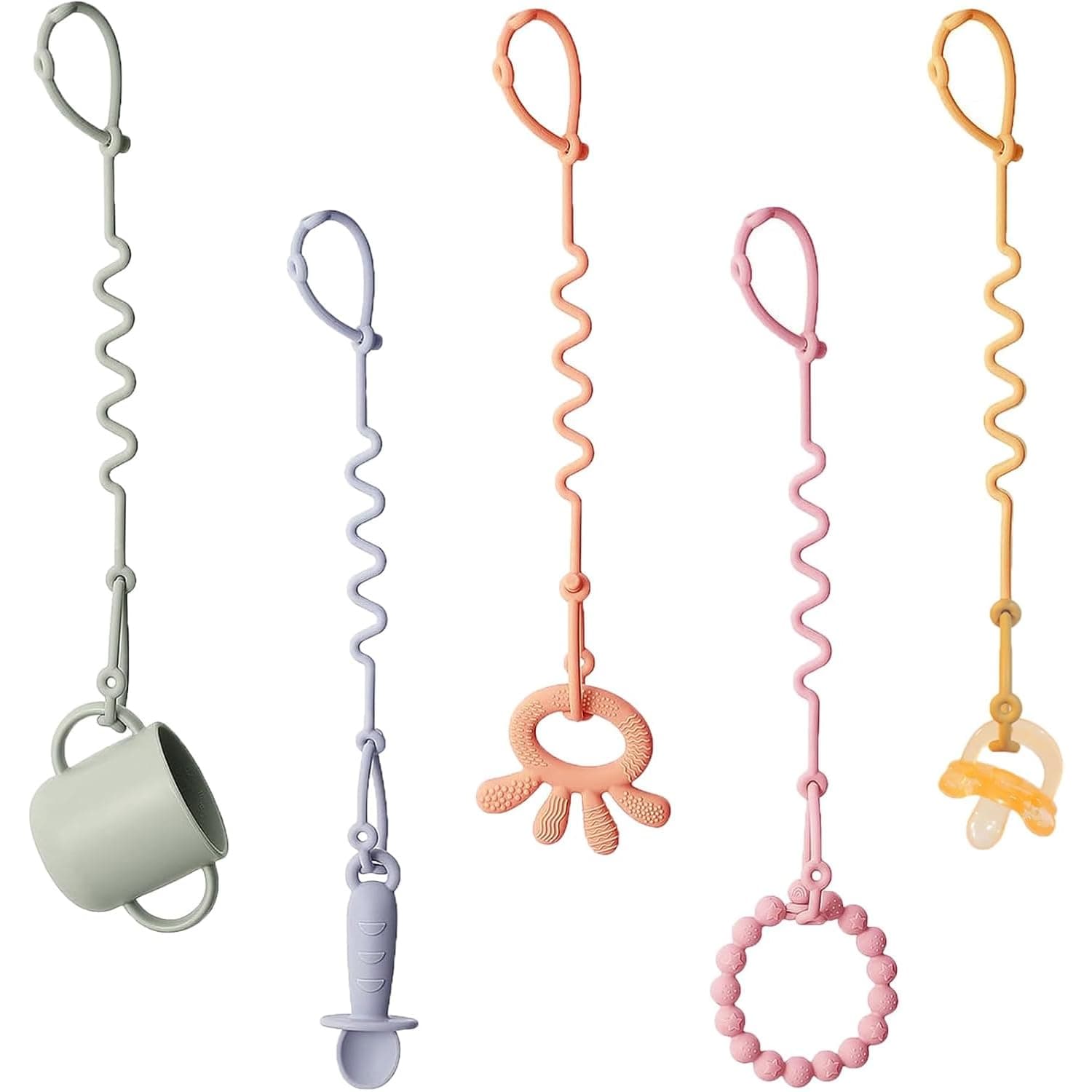 LinJie Toy Safety Strap, Silicone Toy Straps For Baby,5 Pack Silicone Adjustable Stroller Straps,Adjustable Toy Safety Straps,Can Be Used for Teethers, Feeding Bottles, Toys, Baby Cribs, High Chairs