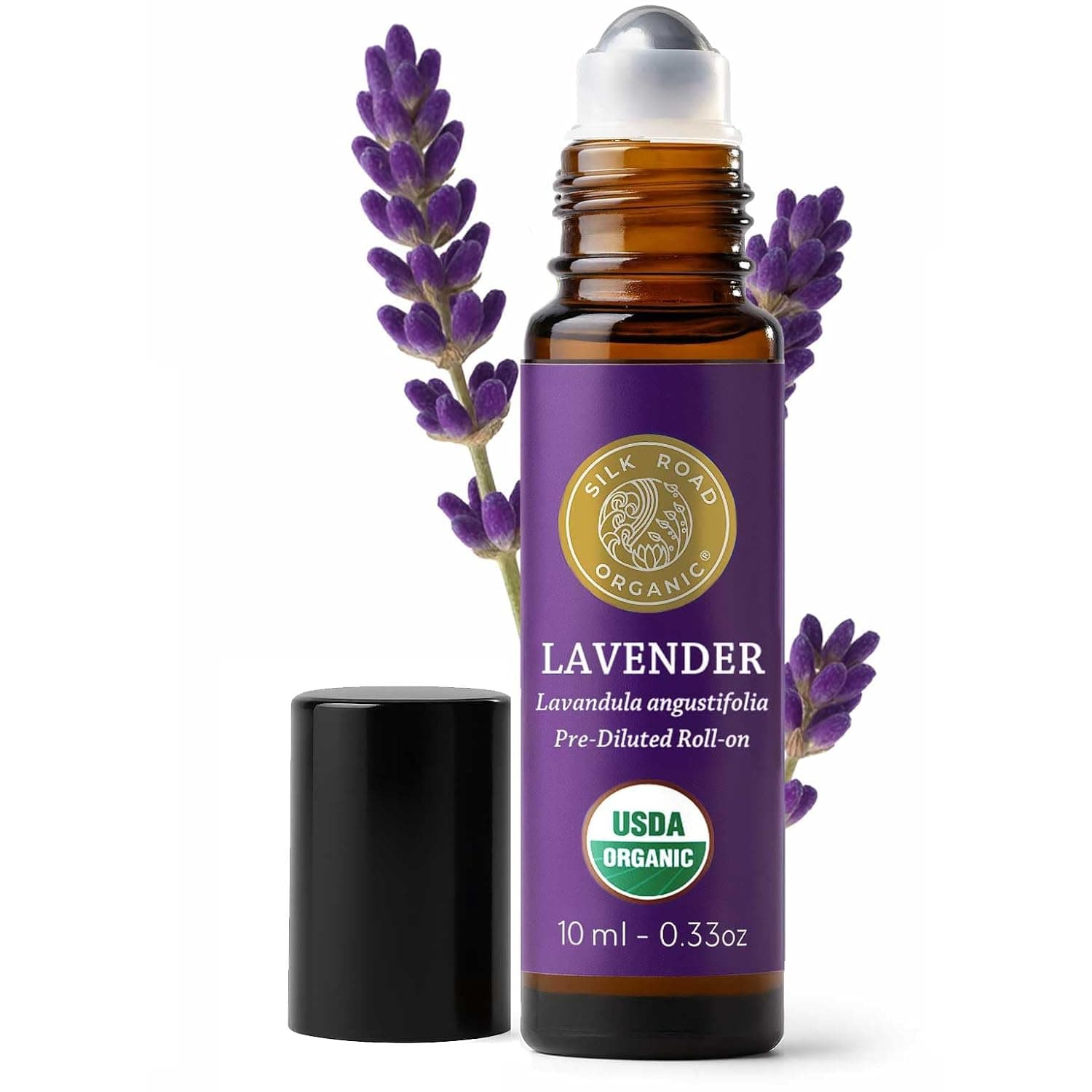 Silk Road Organic Lavender Essential Oil Roll On, Lavandula Angustifolia, 100% Pure USDA Certified Aromatherapy for Calming, Relaxation & Skin - 10 ml Roller - Always Pure, Always Organic