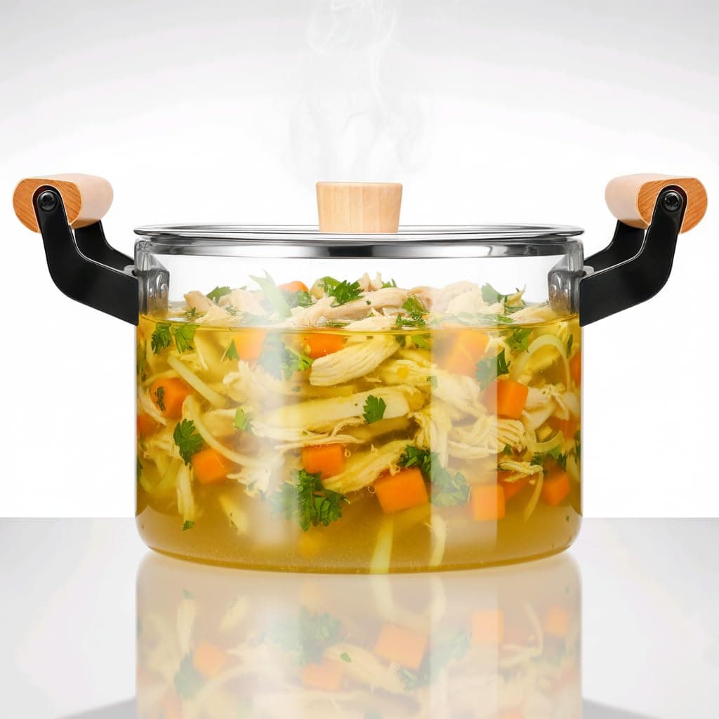 2.5L/3.5L/4.5L/5.5L Clear Glass for Cooking on Stove, Big with Wooden Handle, Large Simmer for Stove Potpourri, Frying with Clear Lid for Boiling, Heat-Resistant, Food-Grade & Easy to Clean (5.5L)