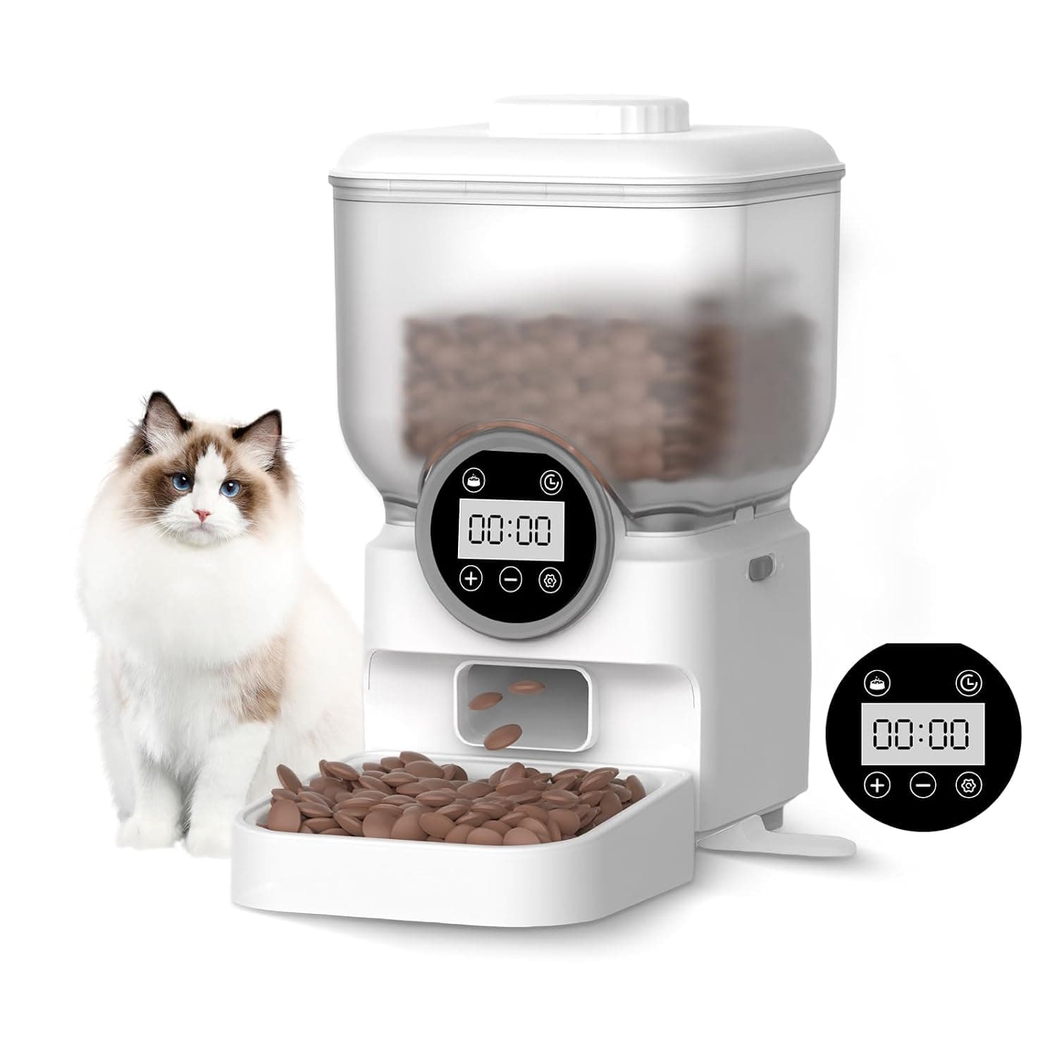 موزع طعام القطط,Automatic Cat Feeders with LCD Screen,Timed Cat Feeders for Dry Food,Programmable Feeding Schedule,Automatic Pet Food Dispenser with Dual Power Supply (Button type)