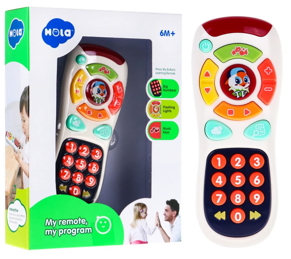 Hola My Remote Interactive Baby TV Remote Toy with 20+ Buttons, 50+ Sounds & Melodies, Learning Numbers, Letters, and Colors, Realistic Design, and Durable, Safe Material for Toddlers 6M+