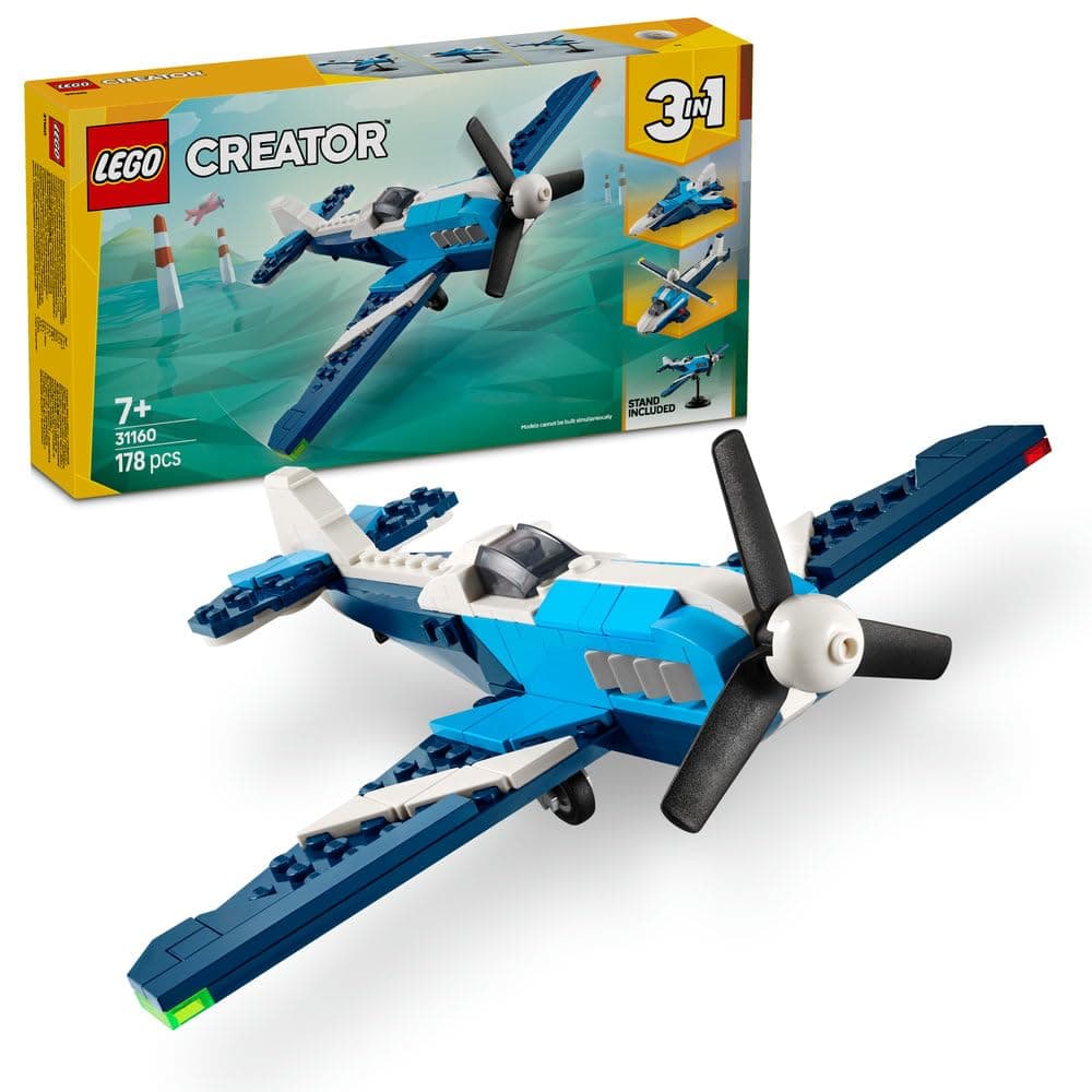 LEGO Creator 3in1 Aircraft: Race Plane 31160 | Race Plane Transforms into a Jet or Helicopter, Vehicle Building Set, Gift for 7+ Year Old Boys & Girls, 178 Pieces