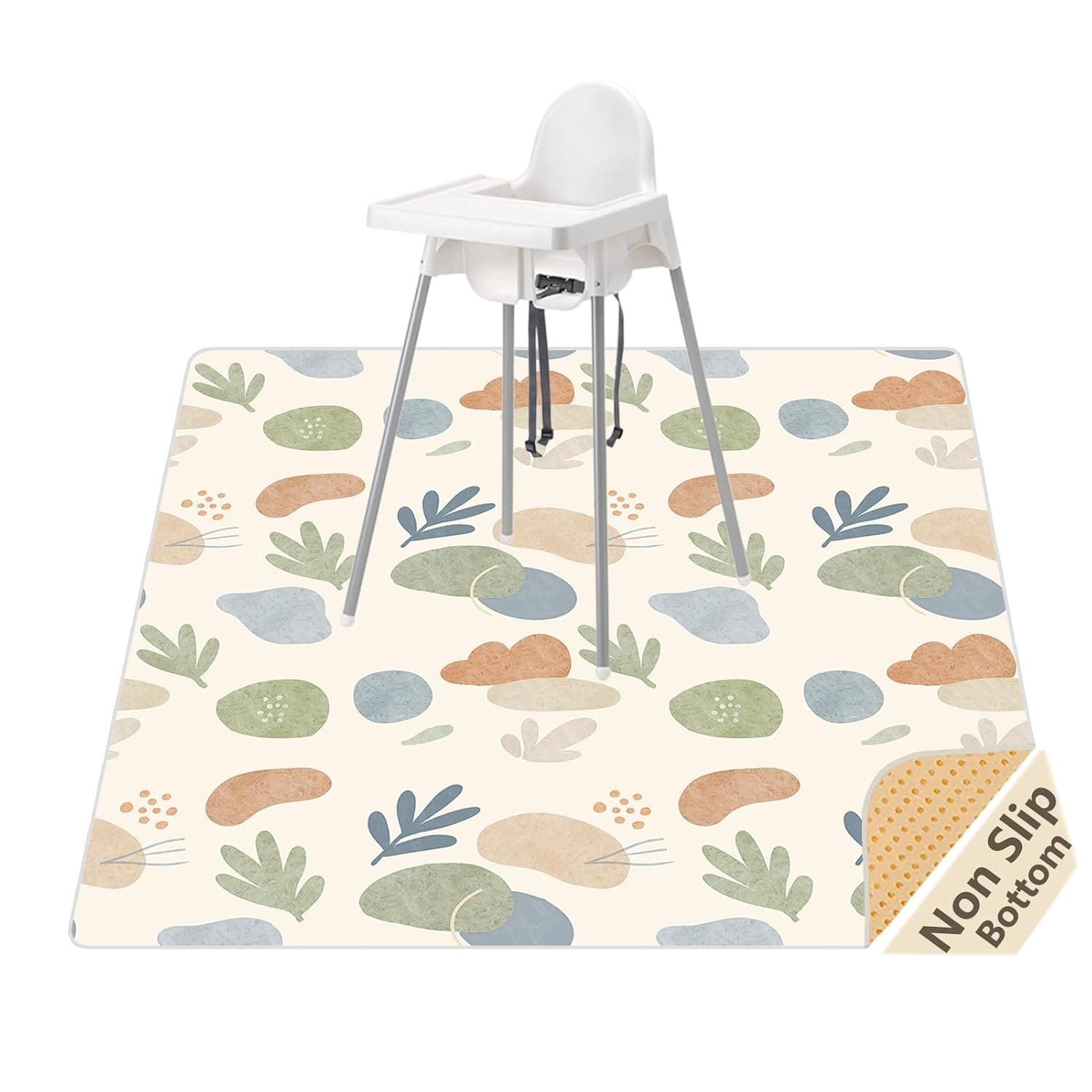 Splat Mat for Under Highchair, 130 x 130 cm / 51" x 51" Waterproof Baby Floor Mat, Non-Slip & Wipeable Feeding Mess Mat for Toddlers, Washable Floor Protector for Weaning, Mealtime, Crafts & Play
