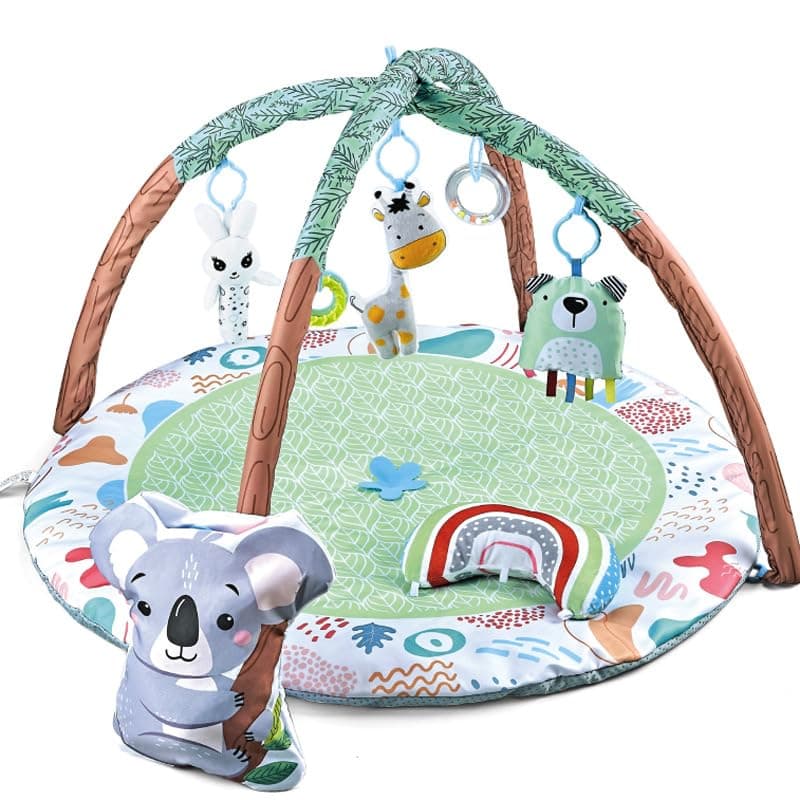 Soofam tummy time Mat, Baby Gym Play Mat with 5 Detachable Toys for Newborn Stage-Based Sensory and Motor Skill Development, Baby Play Mats for Floor, Pet Cushion, Washable, Removable (Model A)