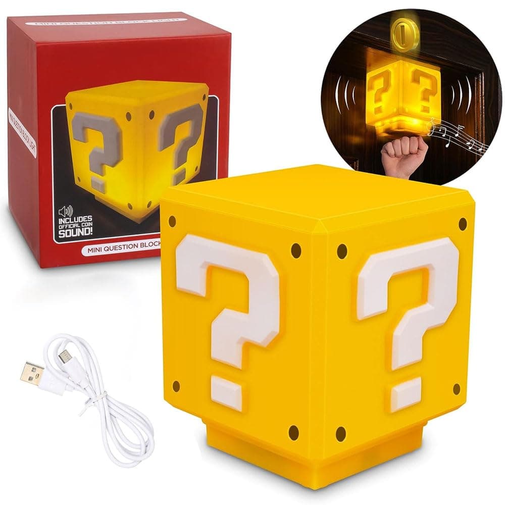 PASLFC 3D Icon Light Night Lights, Question Mark Block Lamp, Cube Lamp with Sound, 3D Question Mark Lamps Cube, 3D Icon Question Mark Night Light, Question Mark Lamps Gift, LED Night Light