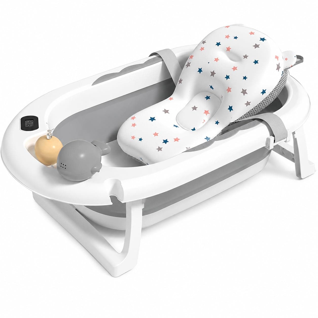 VINNYSEN Baby Bathtub Foldable, Baby Bath Essentials Baby Bathtub, Newborn to Toddler Portable Travel Multifunctional Baby Bath Tub with Non-Slip Mat, Drain Hole (Grey)