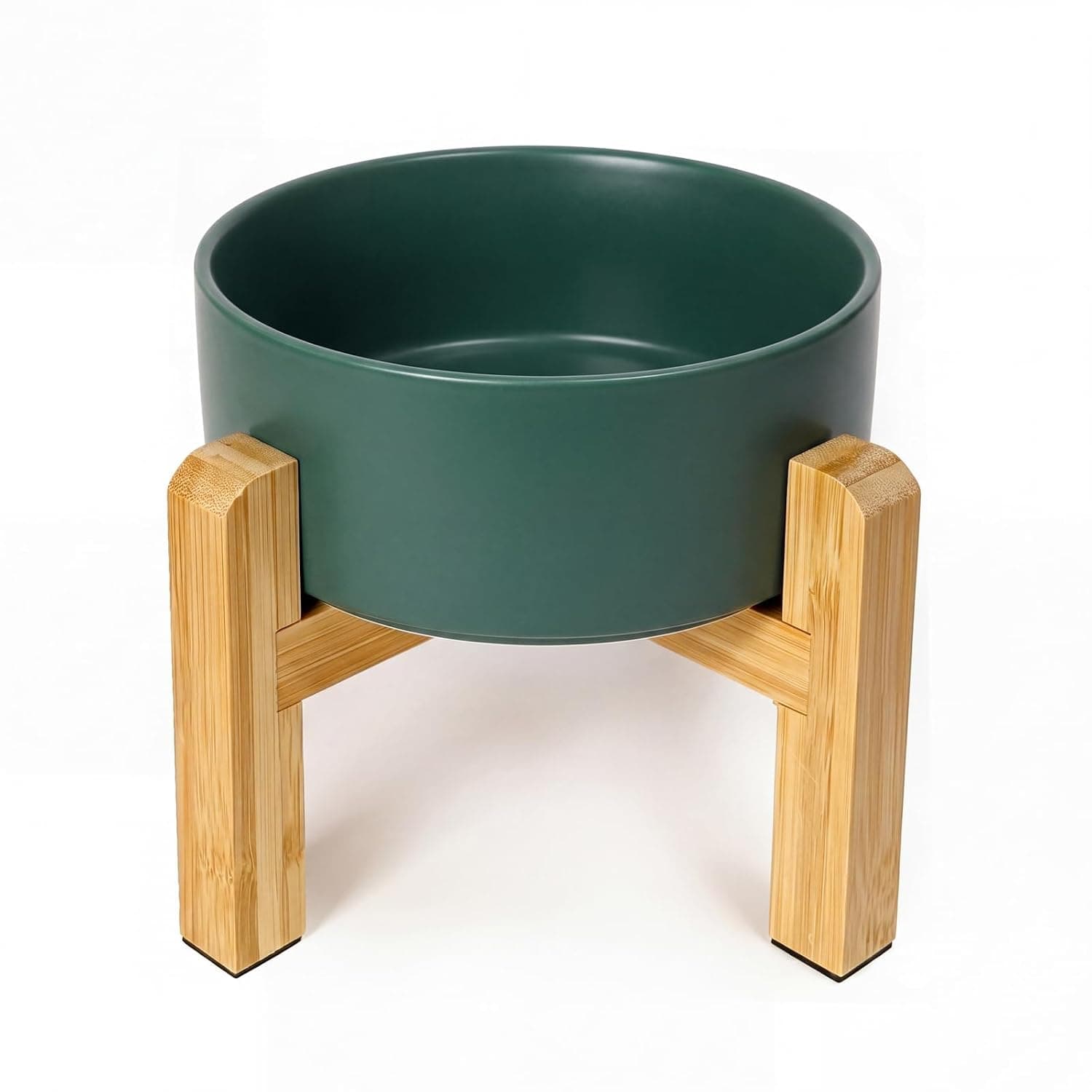 Ceramic Elevated Raised Cat Bowl with Wood Stand No Spill Pet Food Water Feeder Cats Small Dogs