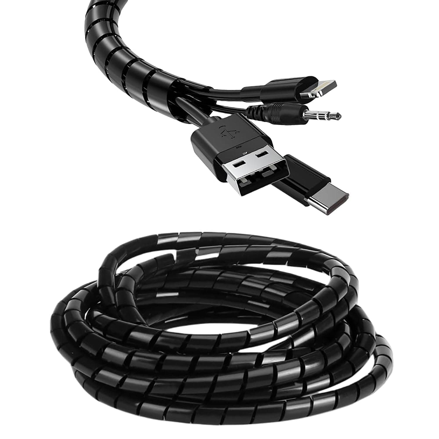 AGPTEK Spiral Cable Wrap 2-Pack (20ft & 13ft), Flexible Cable Protector Cord Management Organizer for Computer TV Office Desk Home, Tangle-Free Wire Cover Electrical Cable Tube
