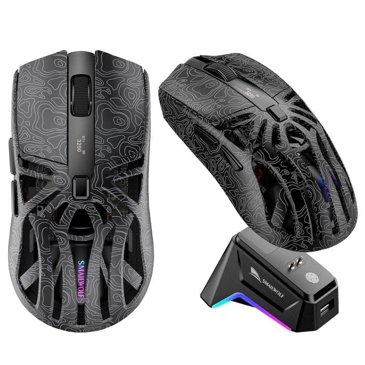 ماوس العاب مع قاعدة شحن مغناطيسية، مستشعر بصري PAW3311، بلوتوث/2.4G لاسلكي/سلكي، مع تاثير اضاءة قابل للتعديل ببصمة الاصبع RGB، 22000 كلفن نقطة لكل بوصة، لويندوز 11/Xbox/PS/Mac (M8-اسود)