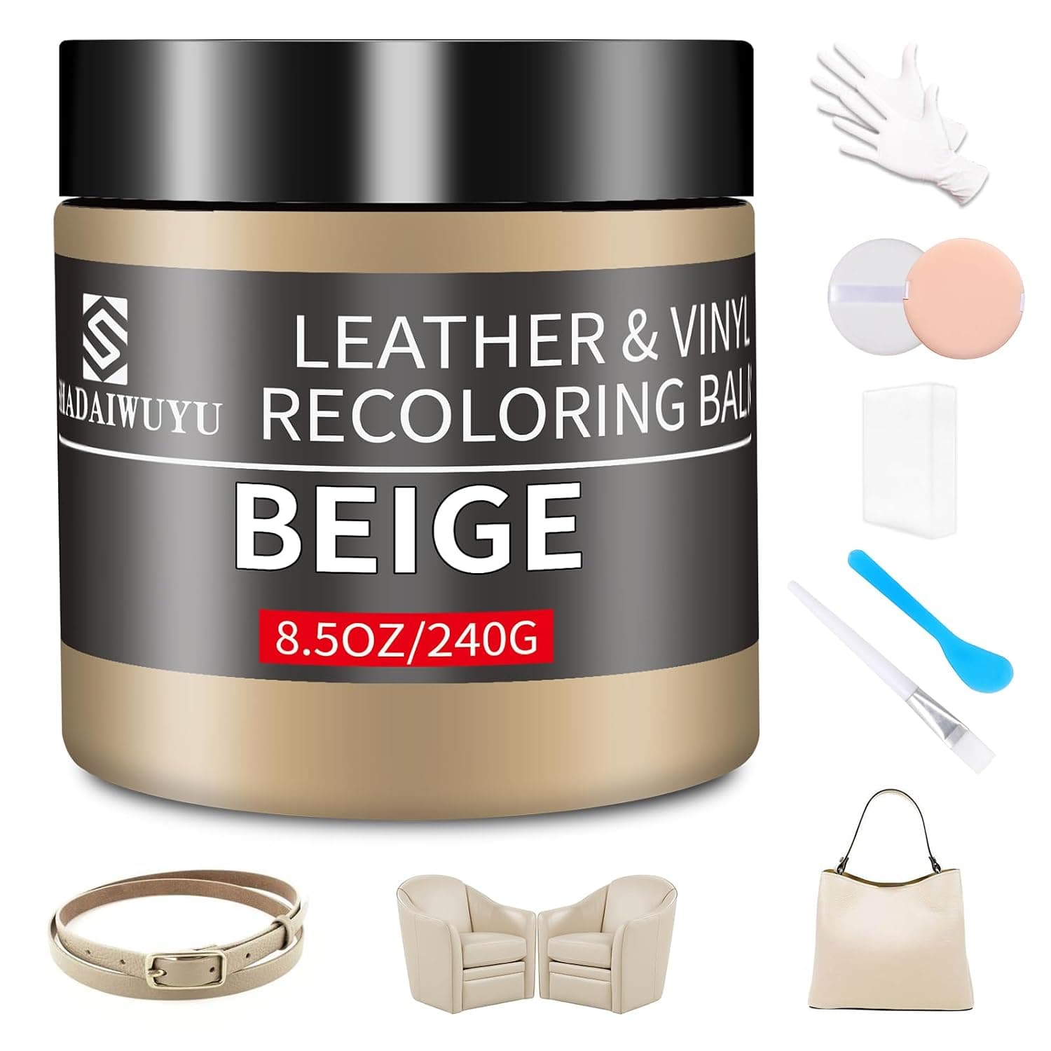 SHADAIWUYU 240g Leather Repair, Beige Leather Repair Kit for Leather Repair, Leather Recolorant, Car Seat Repair, Sofa Leather Repair, Leather Jacket Renewal, Shoes, Saddle