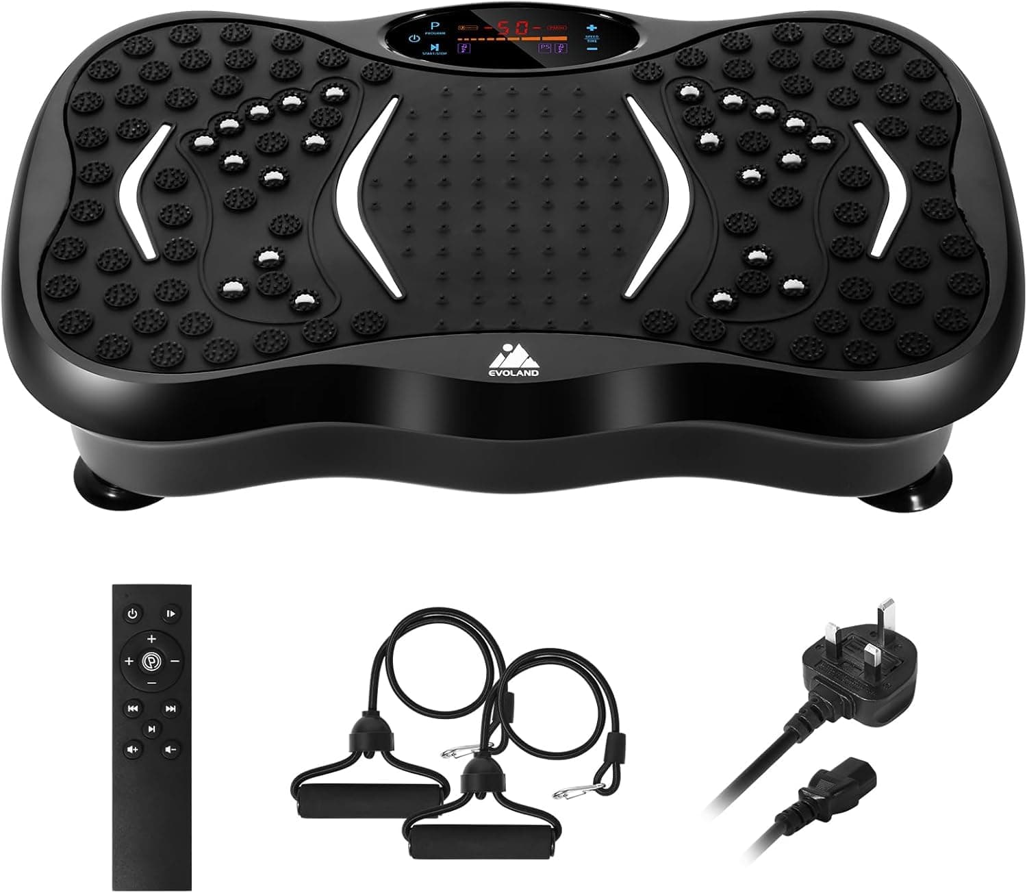 EVOLAND Vibration Plates, Vibration Fitness Exercise Machine for Home Use, with Bluetooth Speaker, 5 Program Modes, 2 Resistance Bands, Vibration Fitness Trainer, 330lb Max Load (B)
