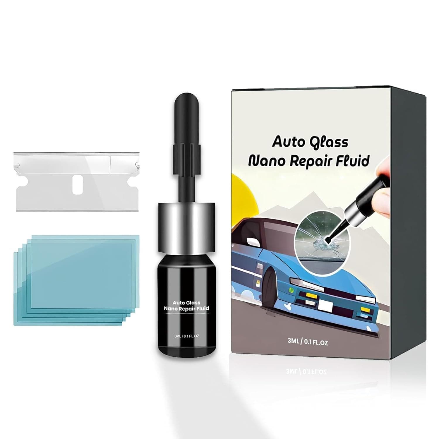 Windshield Repair Kit – Nano Glass Repair Fluid for Cracked Windshield – Fast & Clear Automotive Glass Repair Liquid for Chips, Scratches & Small Cracks