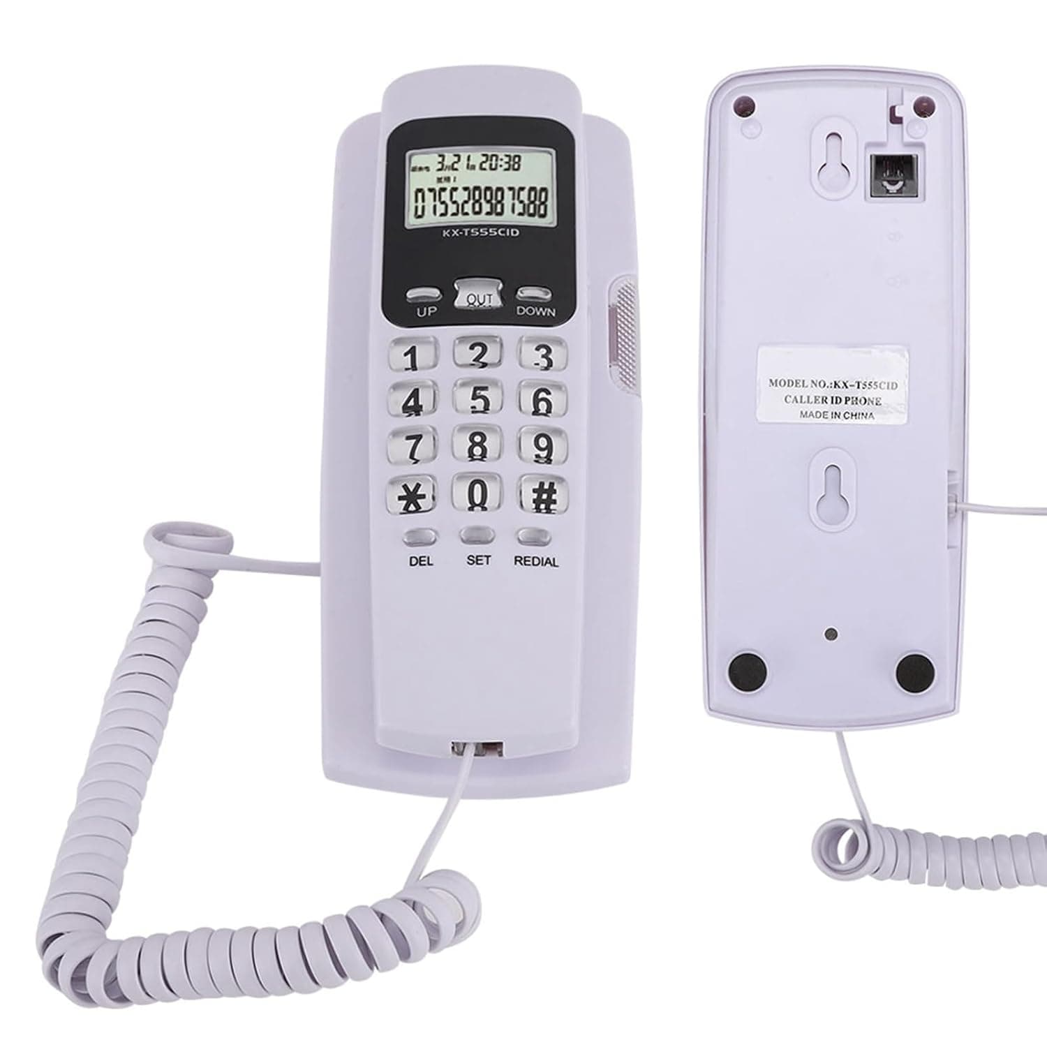 Mini Wall-Mounted Caller ID Phone with LCD Display Backlight for Home Hotel- White ABS Material (white)