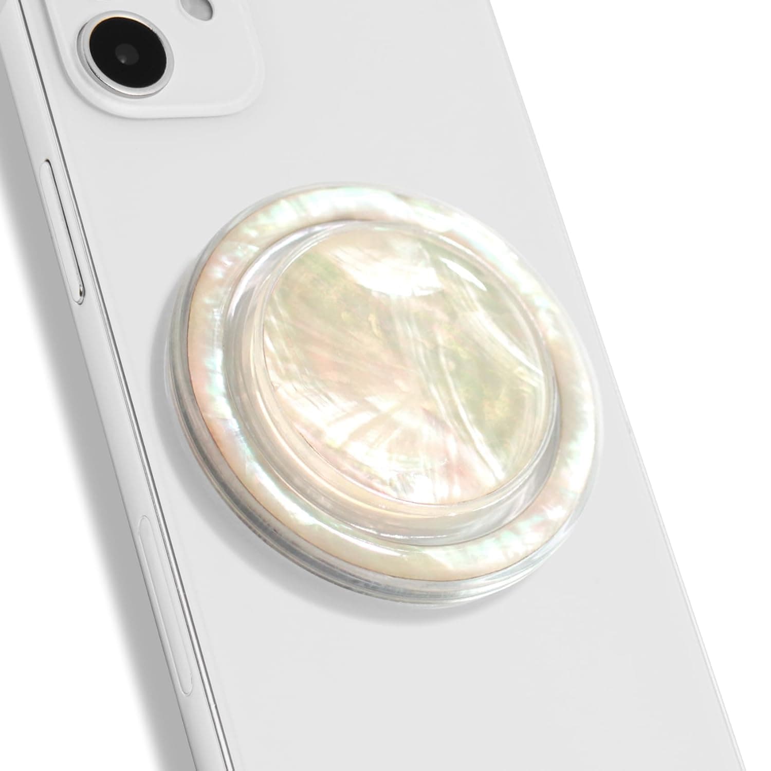 حامل موبايل مغناطيسي قابل للطي من ازوني، تصميم صدف طبيعي لطيف، لماج سيف، شكل دائري من عرق اللؤلؤ للهواتف الذكية والتابلت (كريمي)