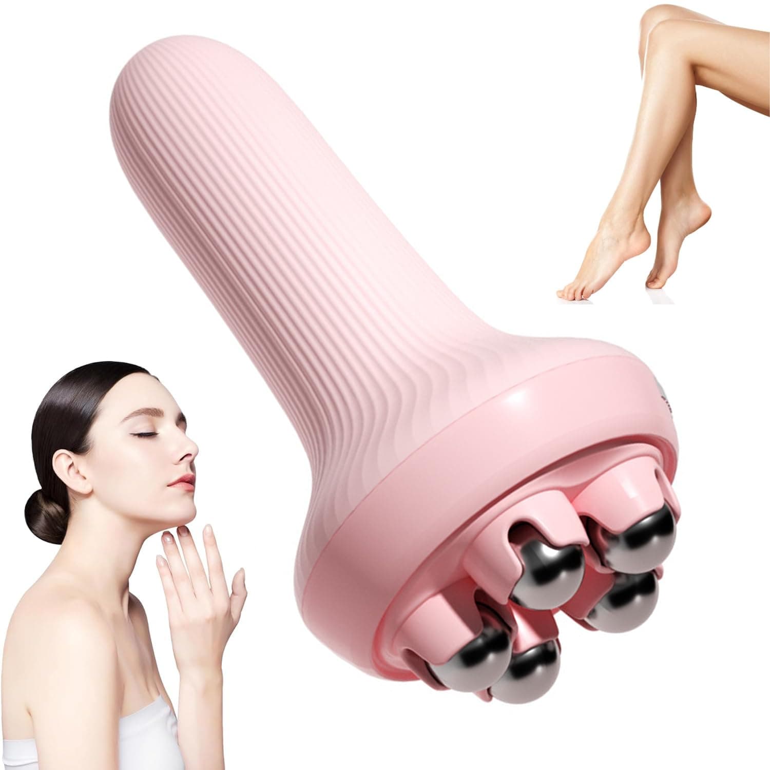 Magnetic Beads Massager, Handheld Roller Ball Massager with 5 Magnetic Beads, Muscle Relaxation Massage Tool,Deep Tissue Massage Roller Trigger Point Massage Therapy Tool for Full Body Massage (Pink)