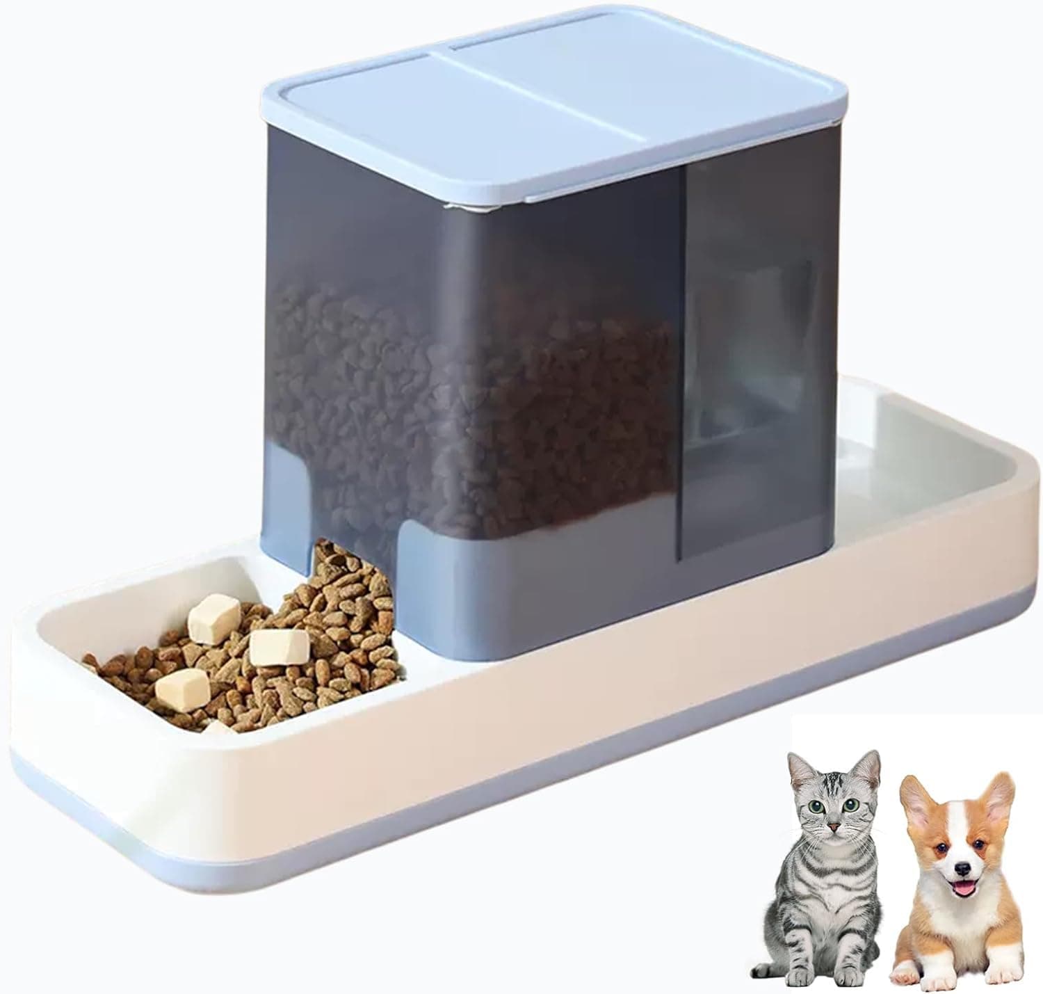 Automatic Cat Food and Water Dispenser Gravity Dog Feeder Auto Cat Feeder 2 in 1 Pet Food Dispenser for Cats Small Dogs(Blue)