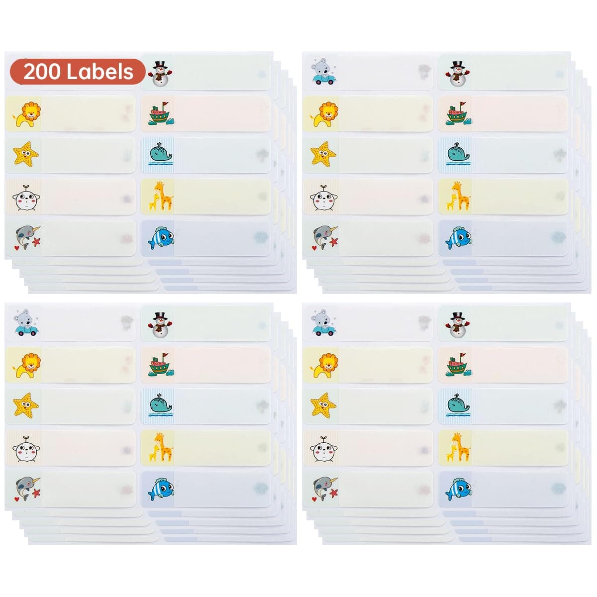 ECVV 200 Baby Bottle Labels, Waterproof Self-Laminating Stickers, Adhesive Name Tags for Kids - Cute Cartoon Prints, Easy-to-Write, Dishwasher Safe - Perfect for Daycare, School & Home Organization
