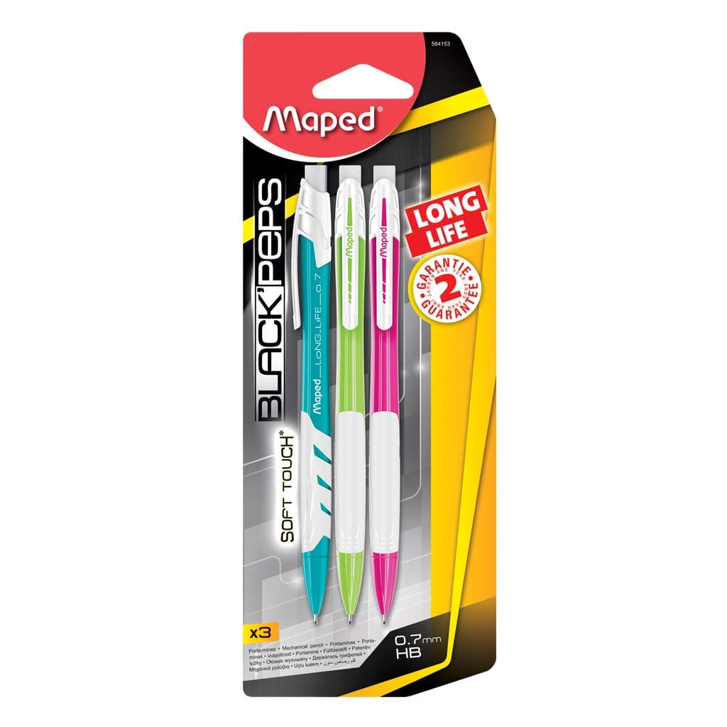MAPED MECHANICAL PEN LONG LIFE 0.7 ASS X3 BLIS