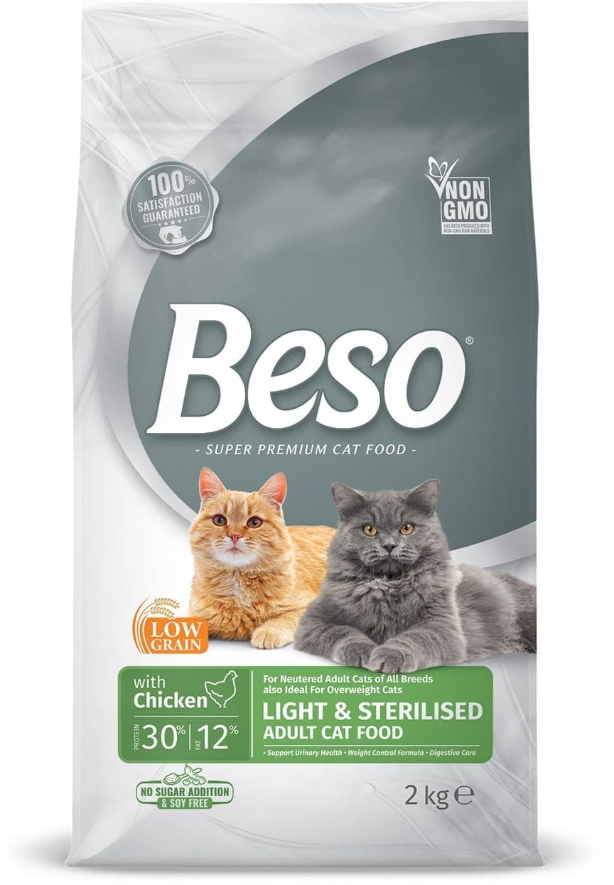 Beso Light and Sterilised Cat Dry Food with Chicken for Adults 2 Kg