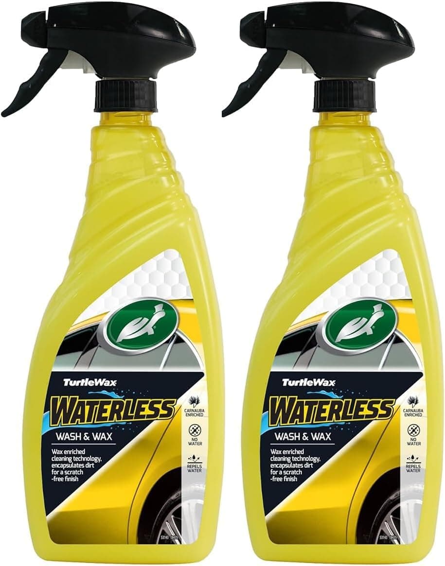 TurtIe-Wax Waterless Wash & Wax Water Repellent Spray – Carnauba-Enhanced Formula for Water Repellent, Streak-Free, Scratch-Free Car Cleaning & Polishing, Turtle Wax 53143 Hybrid Wash | 750 ML (2 PCS)