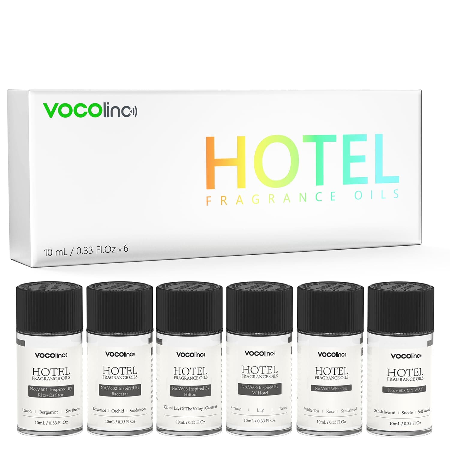 Hotel Essential Oils Set, Luxury Aromatherapy Fragrance Oil with Hilton, Ritz-Carlton, W Hotel, White Tea, My Way and Baccarat, 6 x 10 ml Fragrance Oils Gift Set for Diffuser, Humidifier