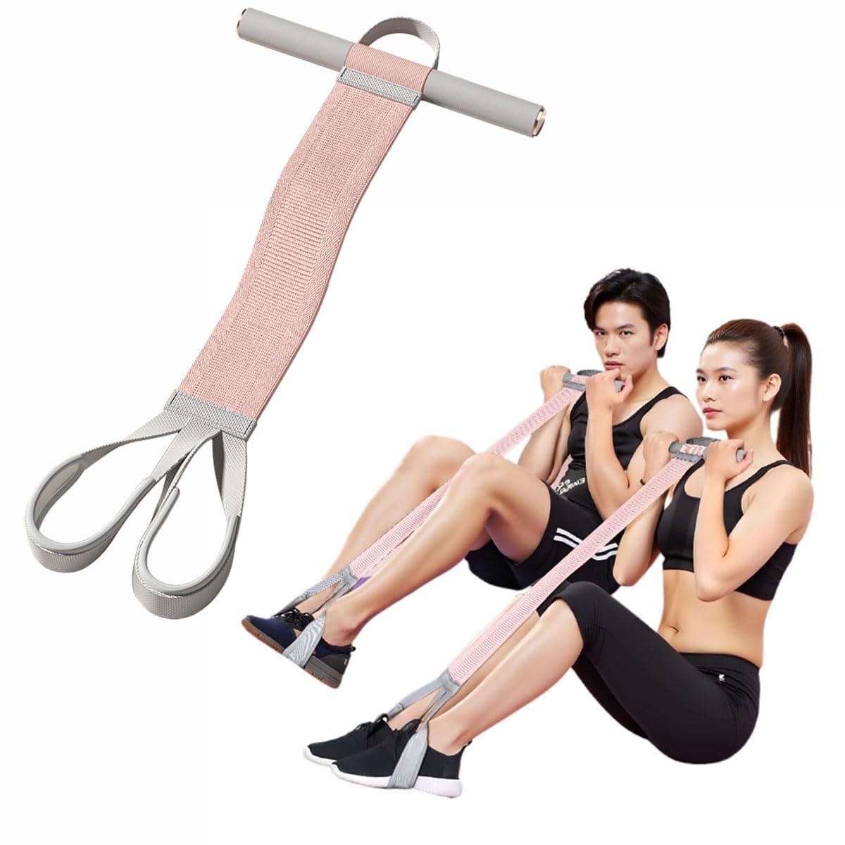 Yoga Pedal Resistance Band with Handles, 120lb Anti-Broken Elastic Fabric Pull Rope, Sit-Up Exercise Band for Full-Body Strength Training, Portable Unisex Home Gym Fitness Equipment