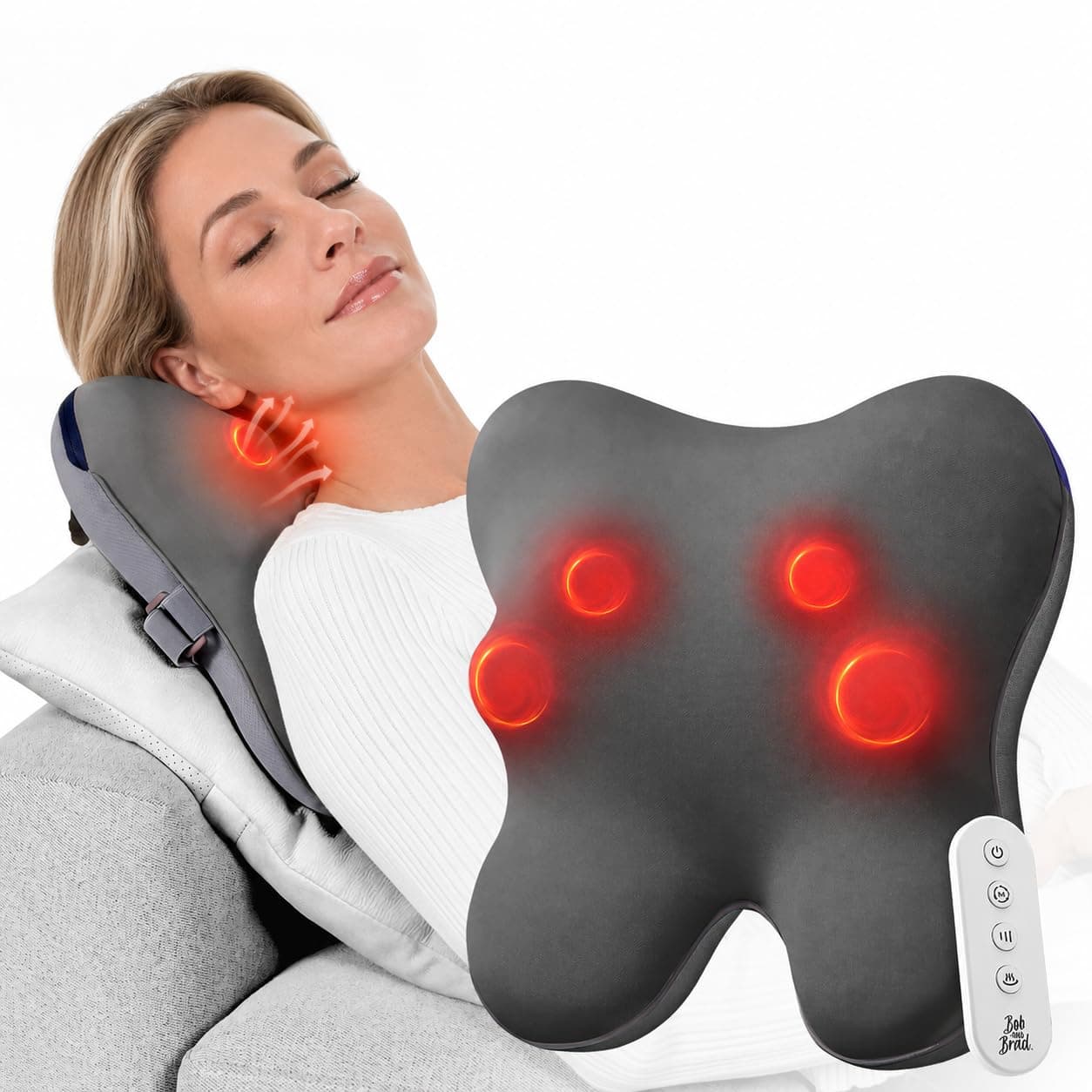 BOB AND BRAD Back Massager with Heat and Remote, EZBack Plus Neck Massager for Pain Relief Deep Tissue, Electric Shiatsu 3D Kneading Massage Pillow with 3 Level for Neck, Back, Shoulders, Ideal Gifts