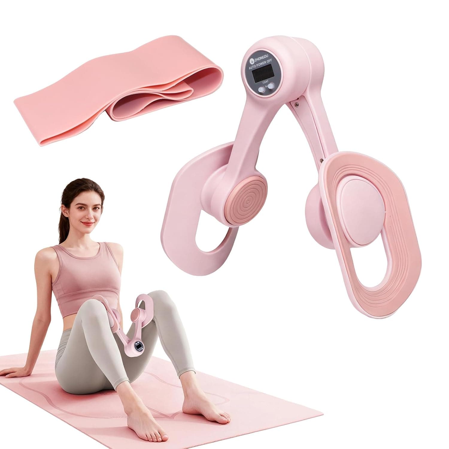 Thigh Trainer, 360°Adjustable Pelvic Floor Exercise Device with Auto-Counter Display, Inner Thigh Exerciser with 25-35 LB Resistance Band for Women, Home Fitness Equipment for Arm, Hip, Leg