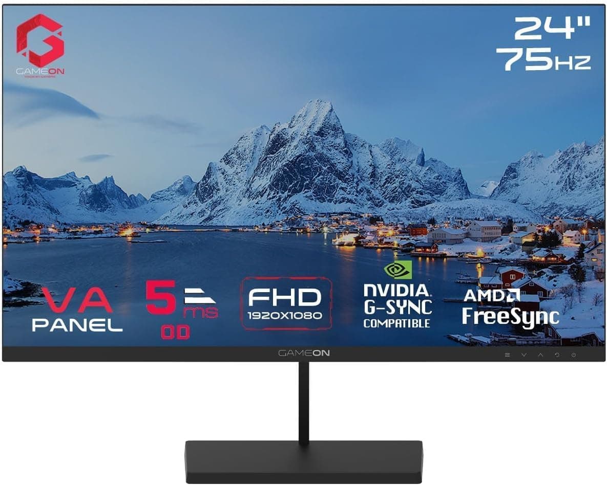 GAMEON Basic Series 24” VA Gaming Monitor – FHD 1080p, 100Hz Refresh Rate, 5ms Response Time, Adaptive-Sync Technology, HDMI 1.4 Port, Built-In Speakers, Smooth Console & PC Gameplay, GB24F100 - Black