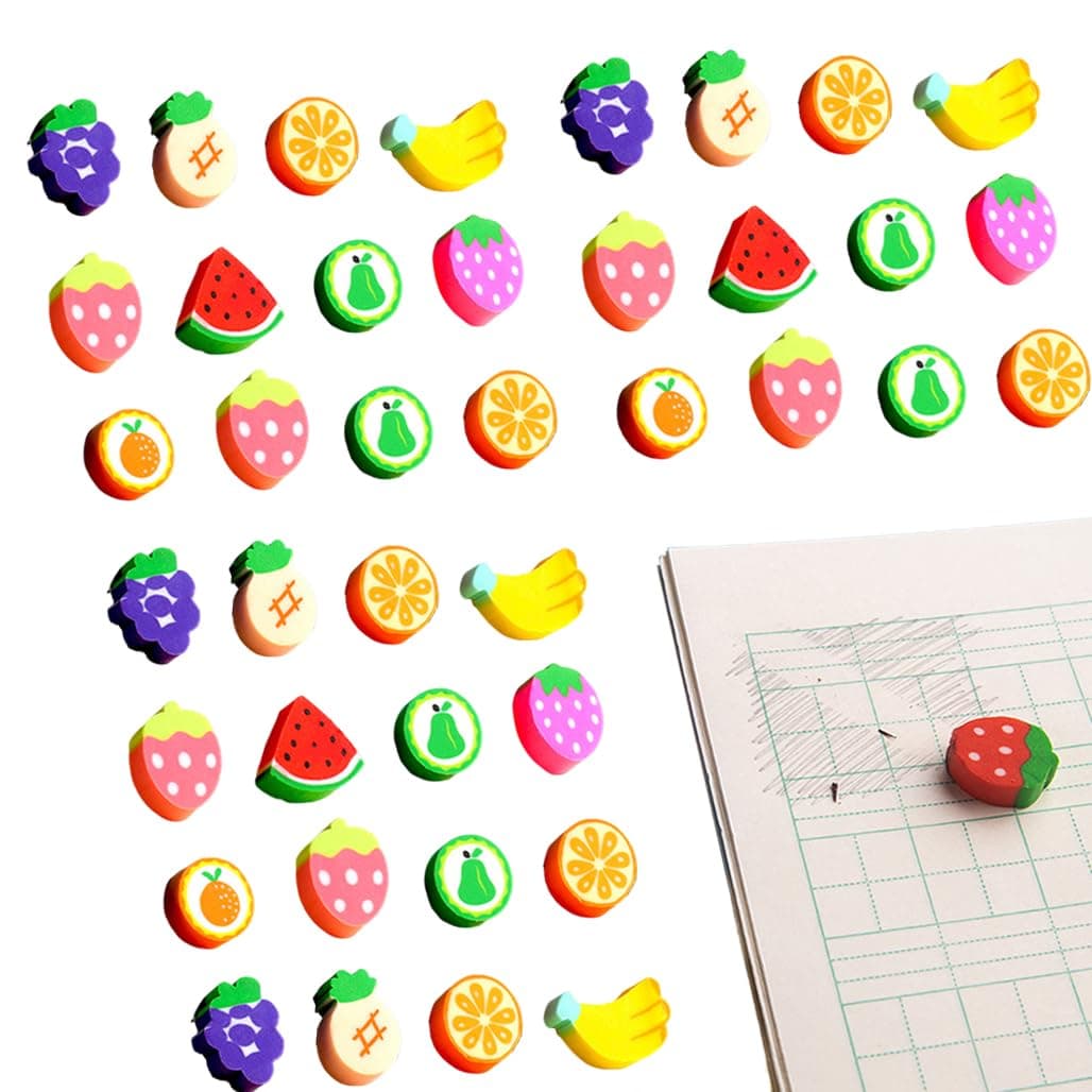 Goodern Mini Erasers for Kids,50 Pcs Fruit Cute Small Non-Toxic Novelty Assorted Novelty Pencil Erasers with Storage Box,School Supplies for Student Party Favor Home Work Classroom Rewards Prize Gift