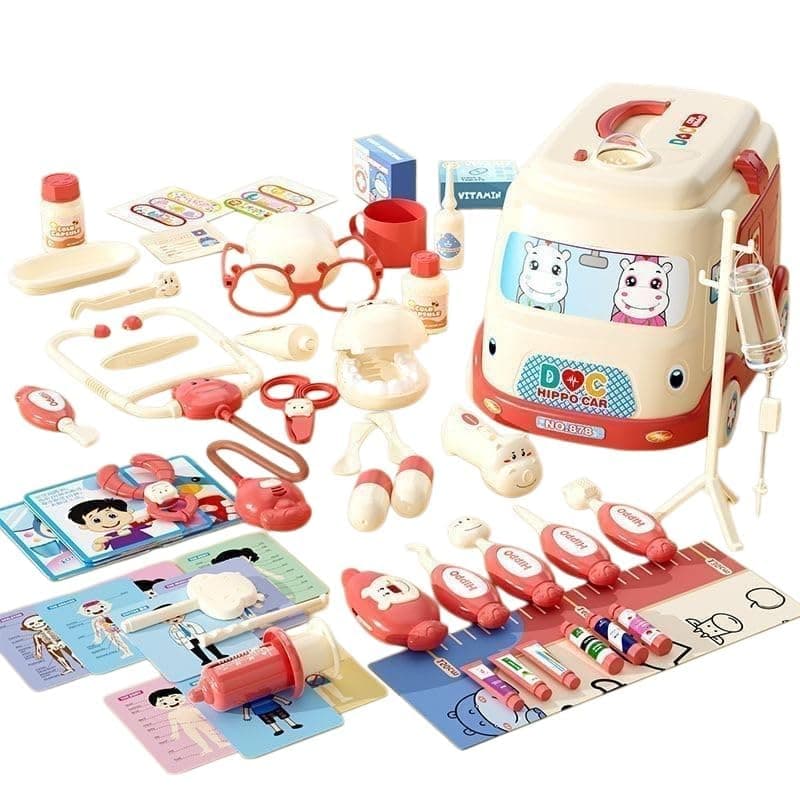 Soofam 58 Pcs Doctor Kit for Kids, Pretend Play Educational Doctor Toys, Medical Kit with Stethoscope, Doctor Playset for Dentist Doctor, Role Play Toys for 3+ Years Old Girls Boys Toddler (Pink)