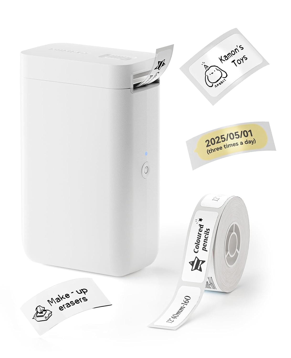NIIMBOT D101 Label Makers with 1 Roll 0.47''x1.57'' Tape, Portable Smart Sticker Printer for Home Office School Use, Mobile Phone Editable, Adjustable Print Width 0.5 to 1 Inch, White