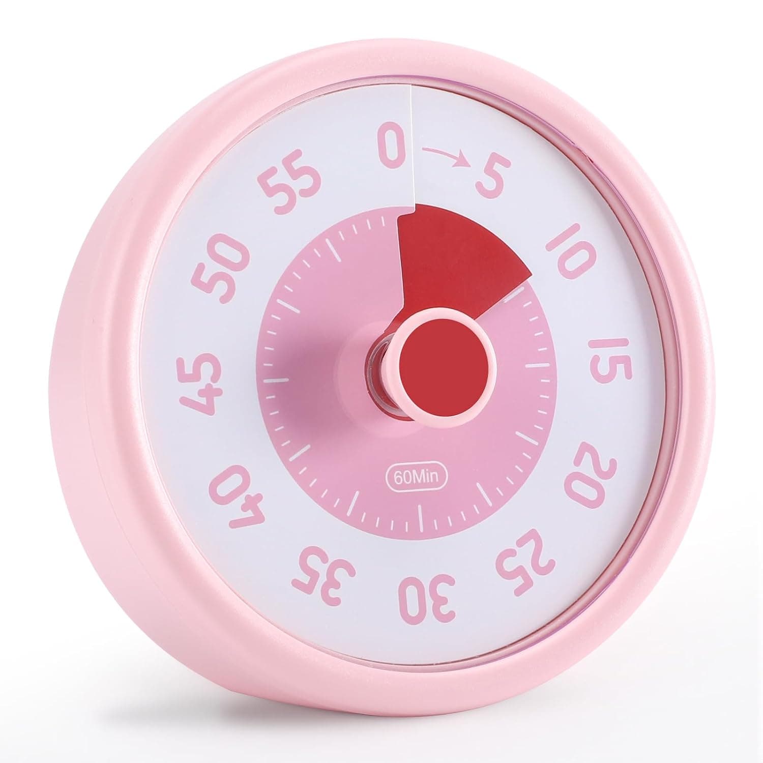 Euqvunn Children's Visual Timer, 60 Minute Time Timer for Children with Silent Operation, Time Management Tools for Children for Desk and Cooking (Pink)