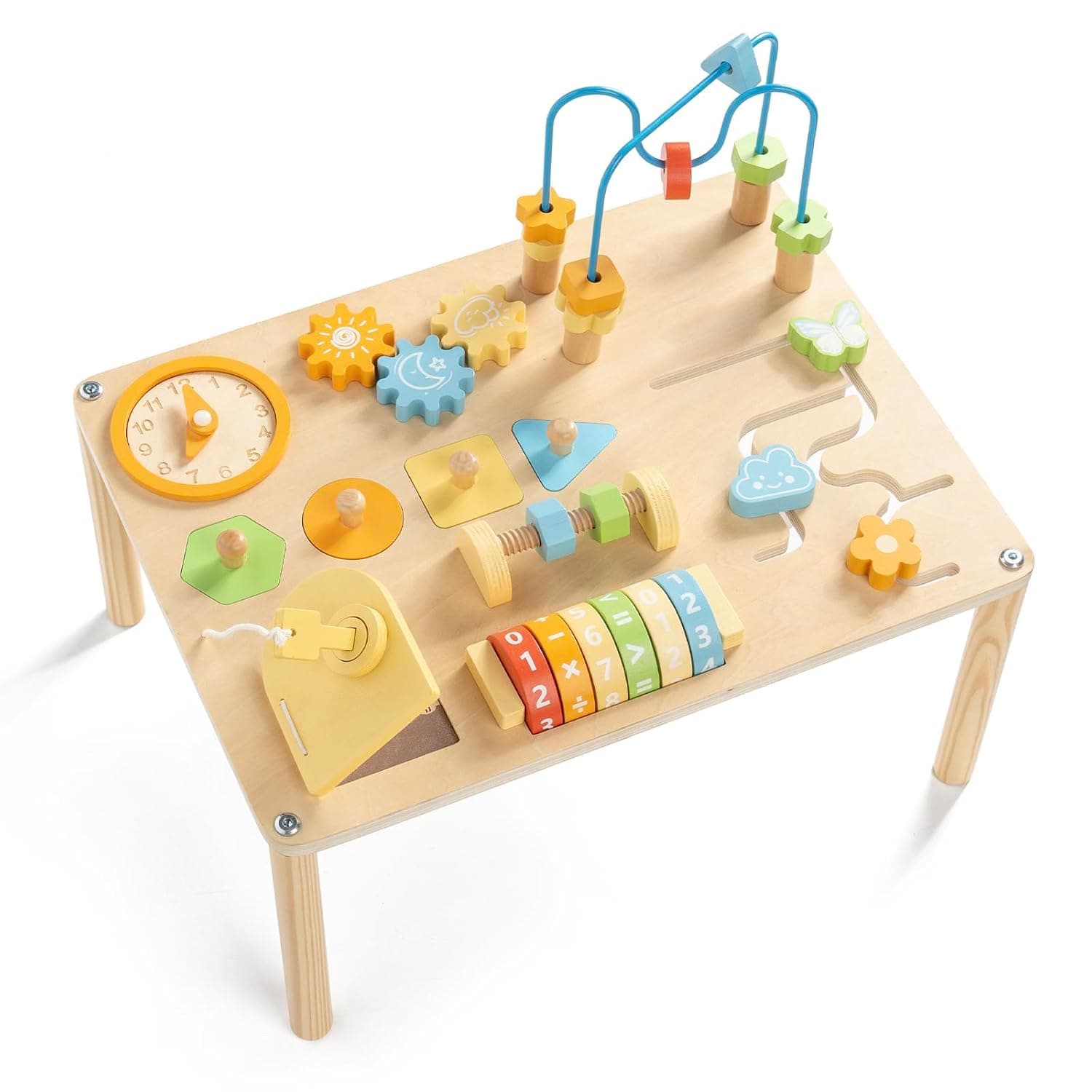Activity Table for 1 Year Old, 8 in 1 Macaron-Colored Montessori Toys, Baby Activity Table with Bead Maze & Shape Sorter, Educational Sensory toy for Girls Boys 12+ Months