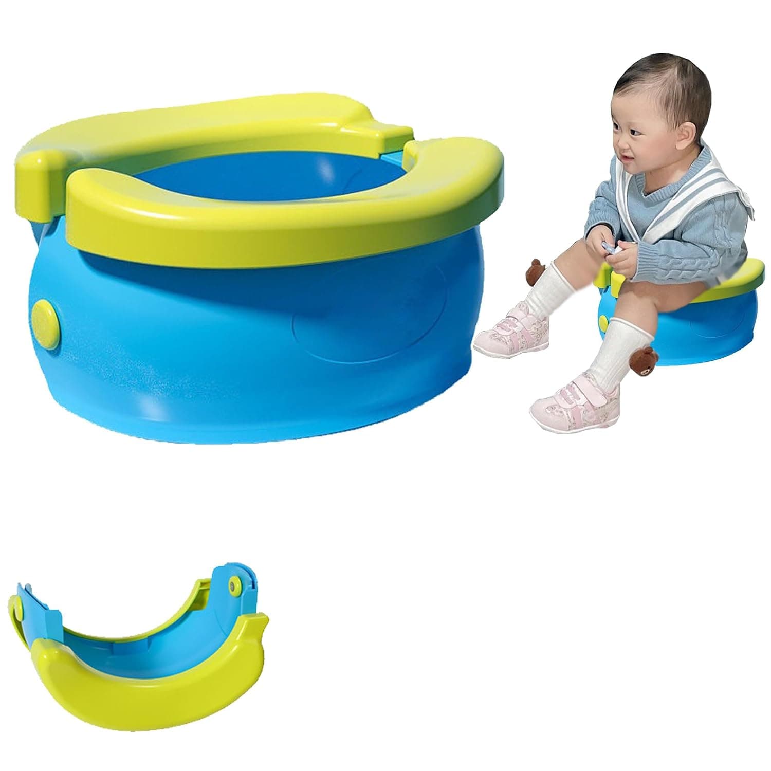 ALMEKAQUZ Travel Potty for Toddlers, Banana-Shaped Foldable Potty, Portable Car Potty with Storage Bag, Suitable for Outdoor and Indoor Use, Easy to Clean (Blue)