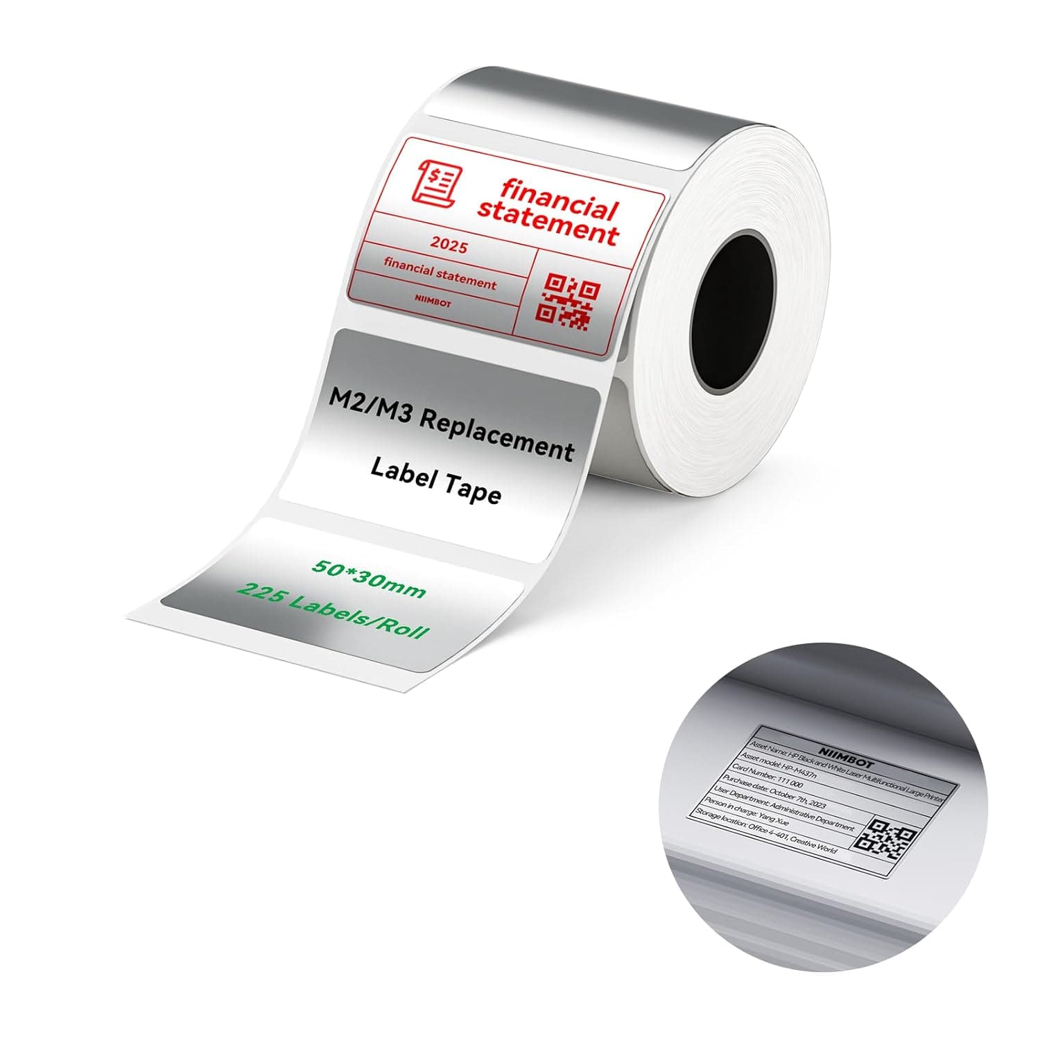 NIIMBOT M2/M3 Thermal Transfer Labels 50 * 30mm, for M2/M3 Label Maker, PET Material, Waterproof and High-Temperature Resistance, Long Storage Time, Silver