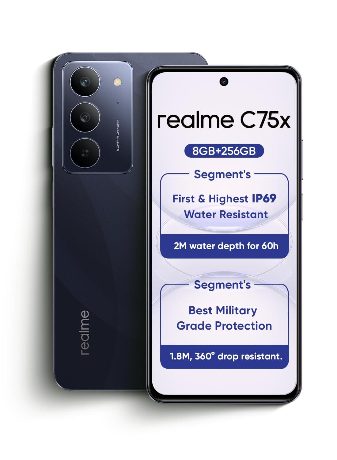 realme C75x 4G Smartphone | 8GB RAM + 256GB ROM | 6.67" 120Hz Display | 50MP Camera | 5600mAh Battery | Android 15 | Rugged IP68 | 45W Fast Charging | 12-Month Warranty (Oceanic Blue)