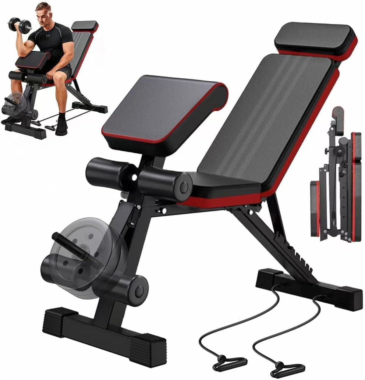 LinJie Adjustable Weight Bench,Utility Workout Bench Incline Decline Benches,Equipped With Fast Folding&Bench Press&Weight Bench&Sit Up Exercise Equipment For Home Gym - Easy Assembly Lifting.