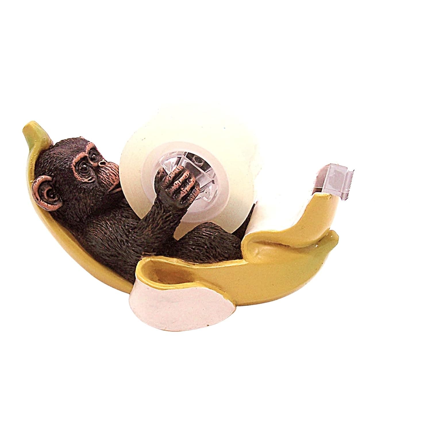 Monkey in a Banana Peel Tape Dispenser, Unique Office Supplies, Fun Gift Wrapping Station Decor, 5.25 Inches