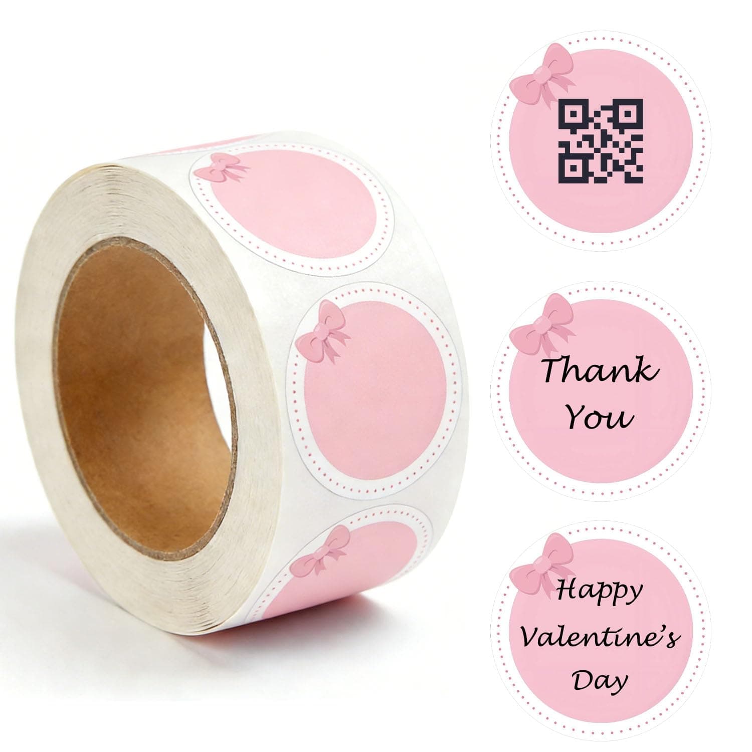 500 Pcs Pink Bow Direct Thermal Labels 2inch Bowknot Coquette Label Stickers Round Self-Adhesive Printer Decals for Wedding,Name Tag,Envelope Sealing,Gift Wrapping