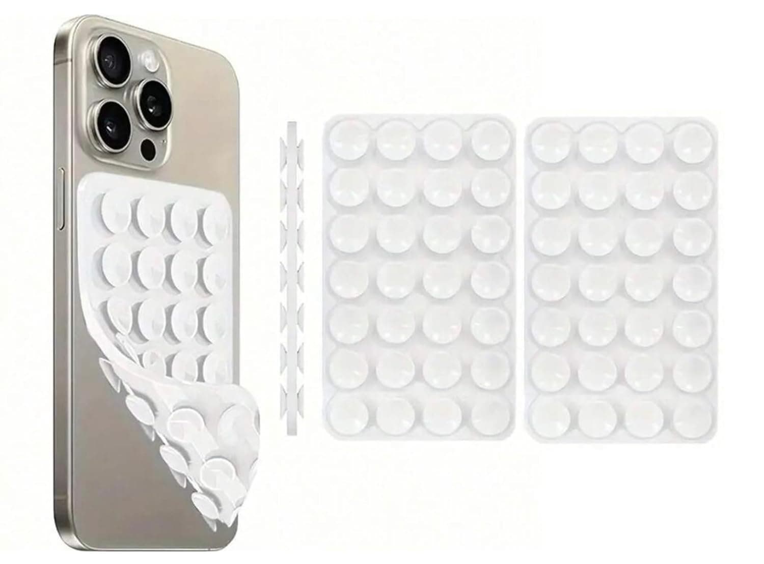 حافظة حماية مزدوجة الجوانب تثبت بالشفط من السيليكون، قابلة للغسل واعادة الاستخدام بدون استخدام اليدين لمقاطع الفيديو وصور السيلفي (قطعتان، ابيض)