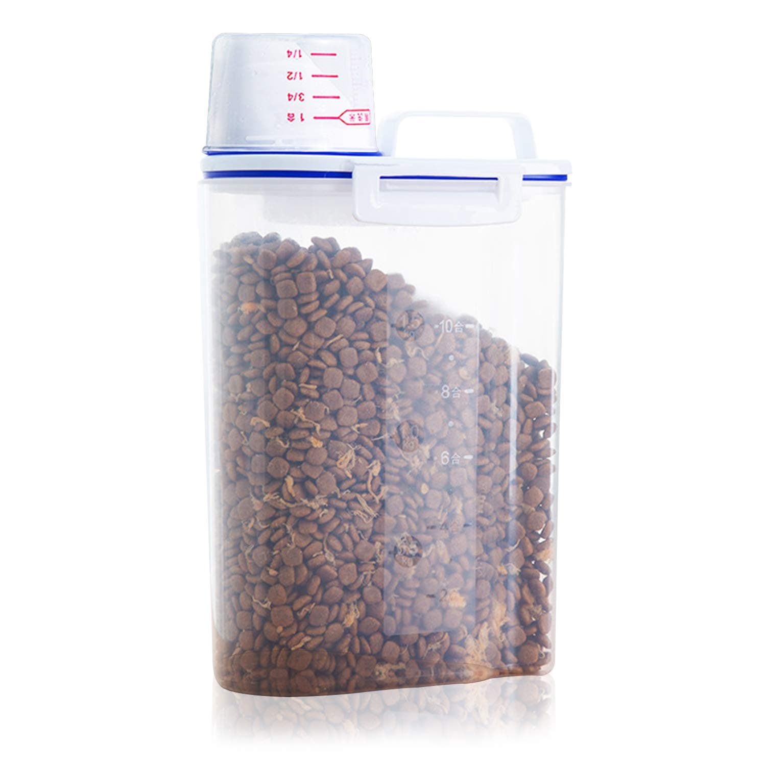 Rocutus Pet Food Storage Container,Portable Cat Dog Food Container With Measuring Cup,4 Seal Buckles Food Dispenser for Regular Food,Dogs, Cats, Birds