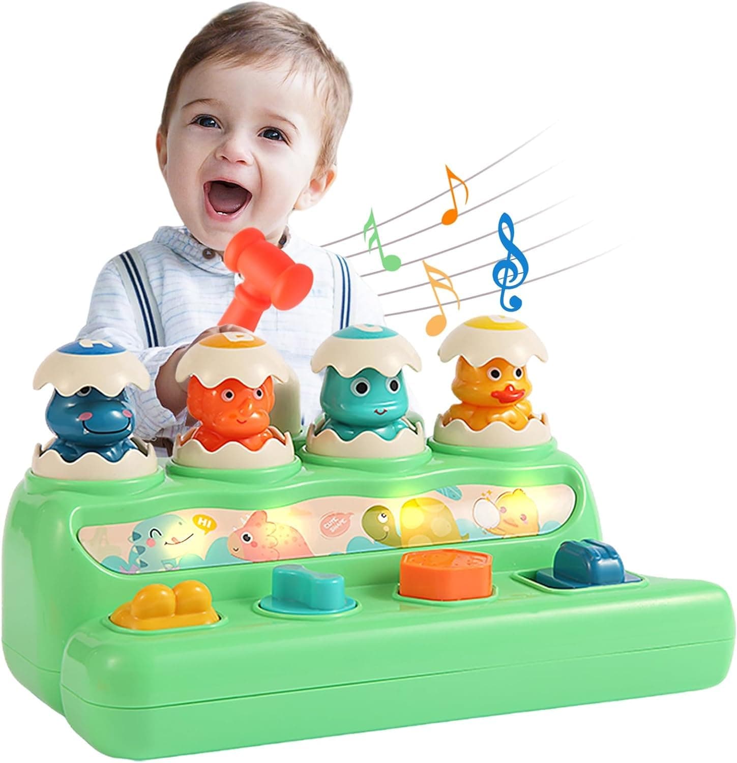 Interactive Pop up Animal Toys with Music & Light, Montessori Cause and Effect Toys for 2 Year Old Boy Girl Early Learning Musical Baby Toy 18 Months STEM Toddler Toy Age 2 Gift for Infant