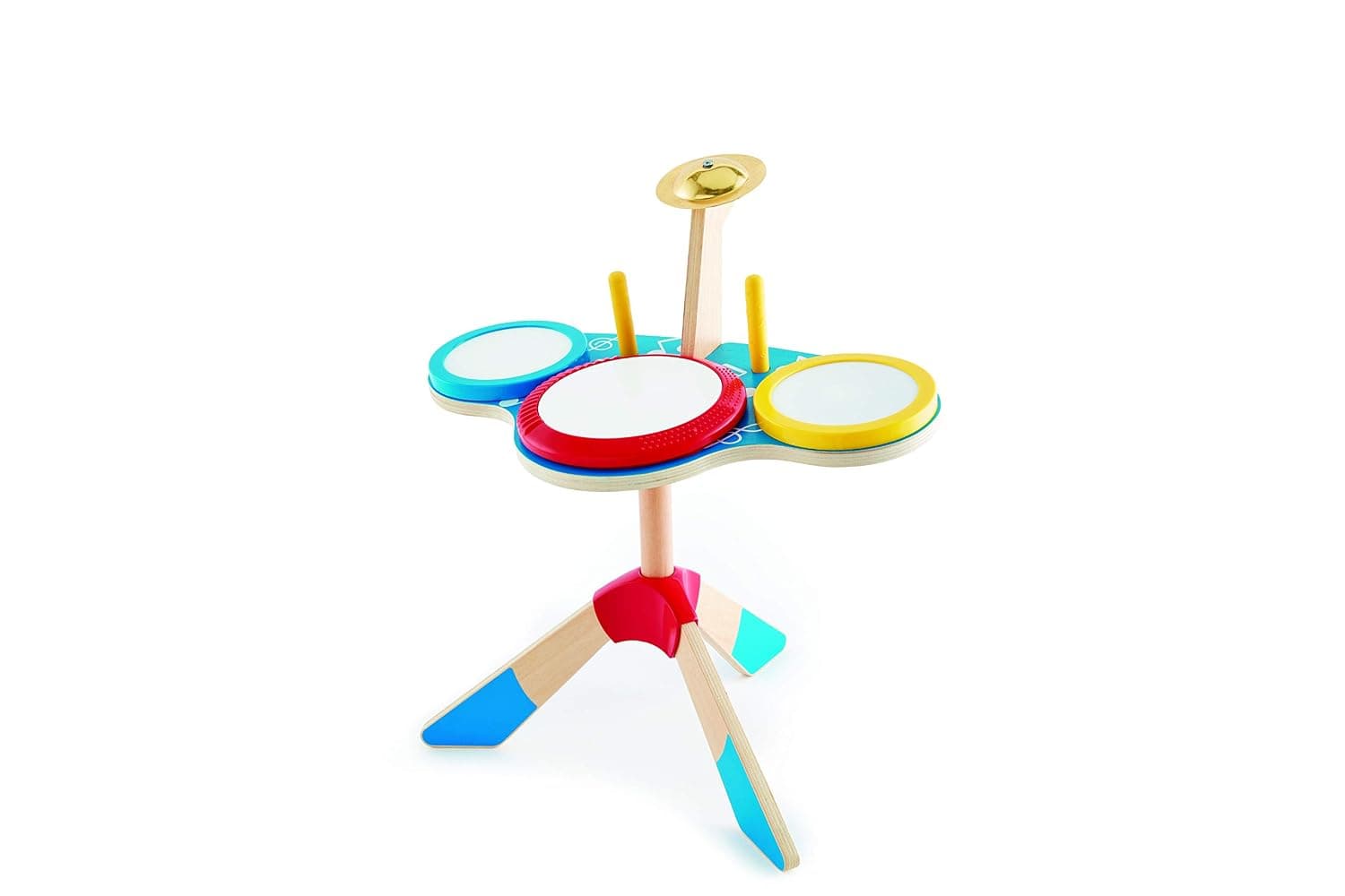 Hape Drum and Cymbal Set | Toddlers Wooden Drum and Cymbal Musical Instrument Set with Two Drum Sticks | Musical Toys For Toddlers | Suitable For Ages 3 Years & Up