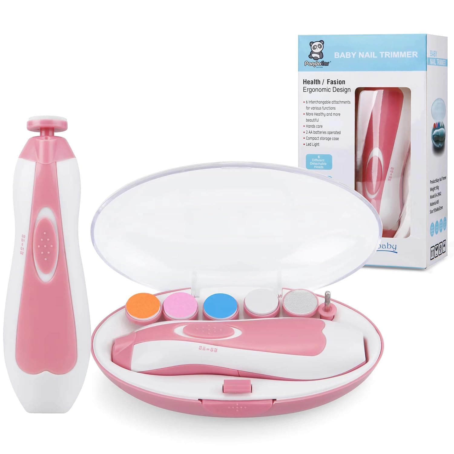 PandaEar Baby Nail Trimmer, Electric Baby Nail Clippers Safe Baby Nail File Kit with Extra 6 Replacement Pads & Nail Clippers & Scissors (Pink)