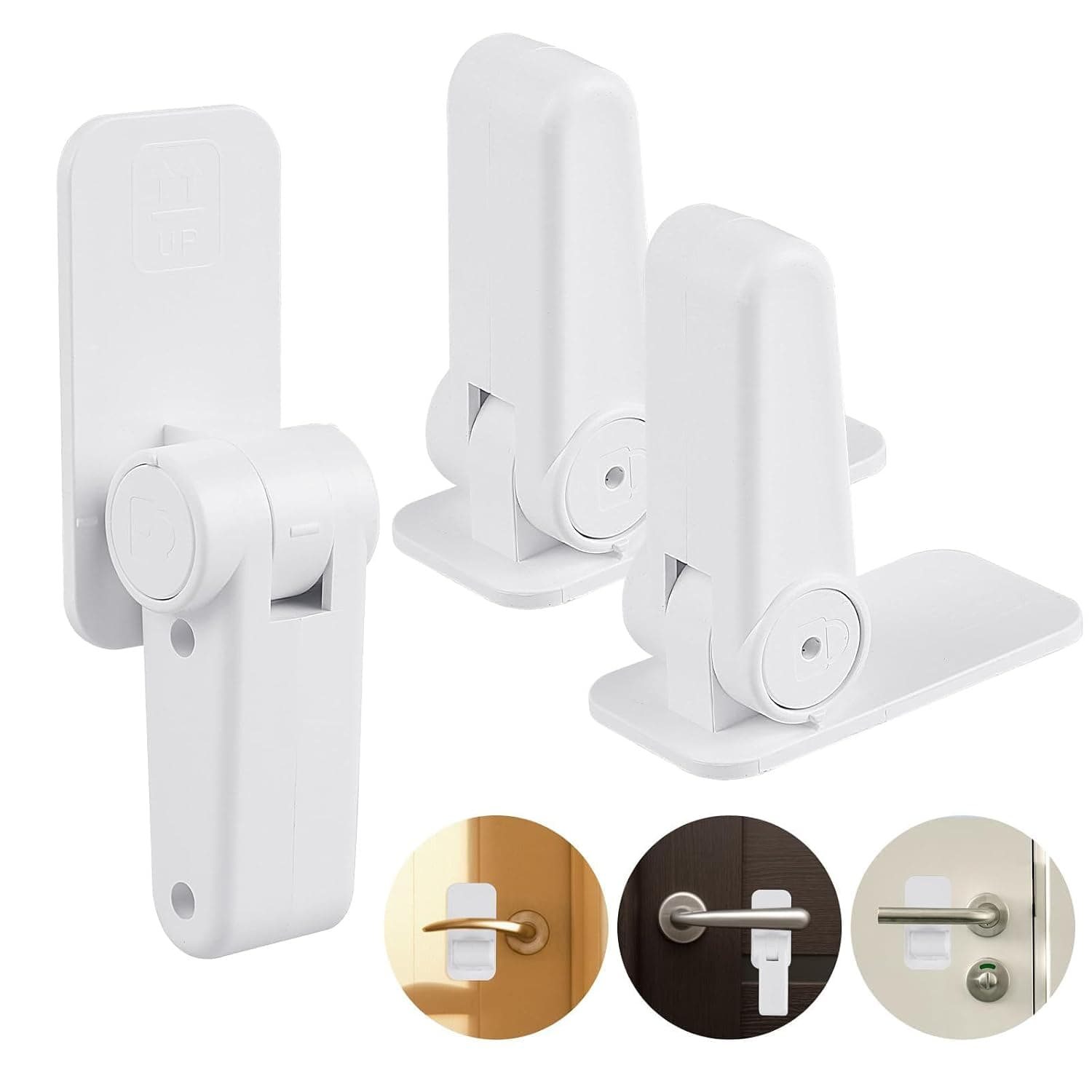 ALMEKAQUZ 3 Pcs Child Proof Door Handle Lock Baby Proof Door Knob Safety Lock Adhesive Childproof Door Lever Lock Safety Door Locks for Kids Toddlers Cats Dogs No Tools Need or Drill